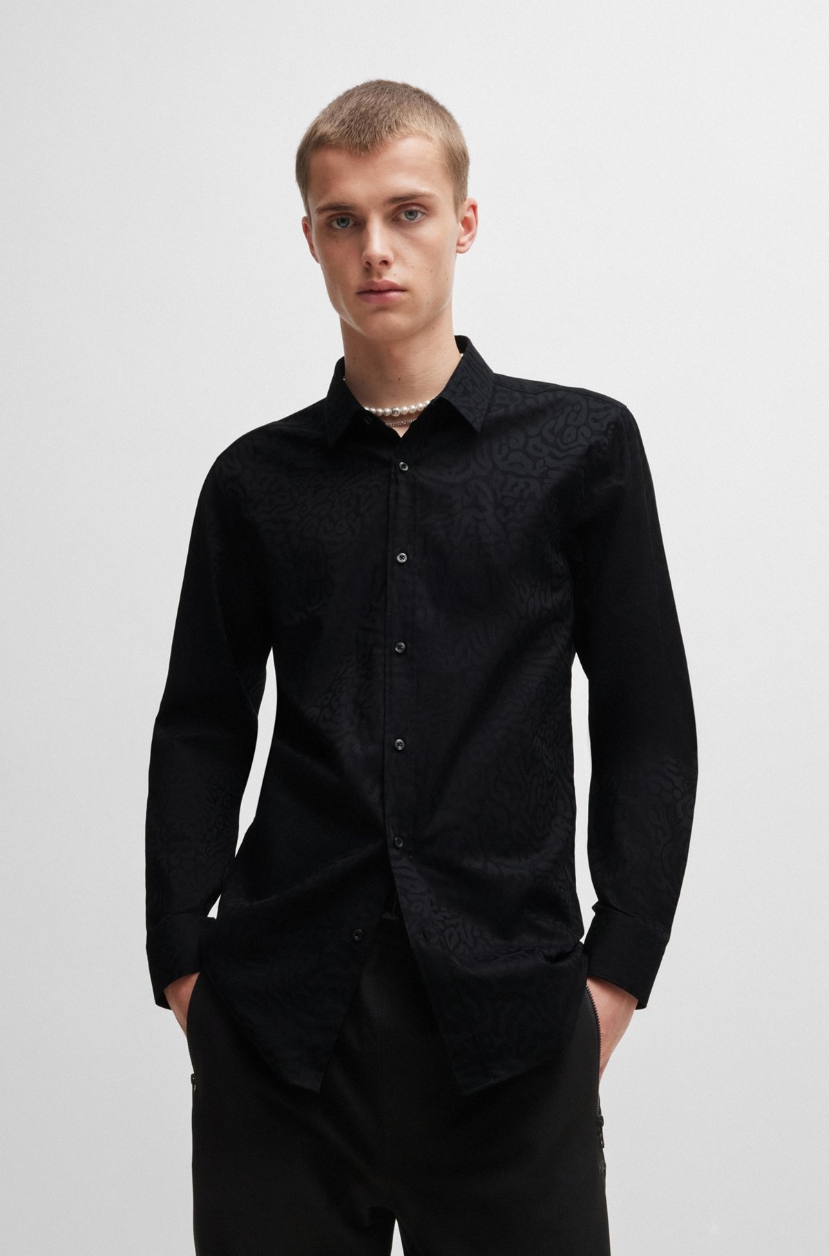 EXTRA-SLIM-FIT SHIRT IN ANIMAL-PATTERN COTTON JACQUARD - 2