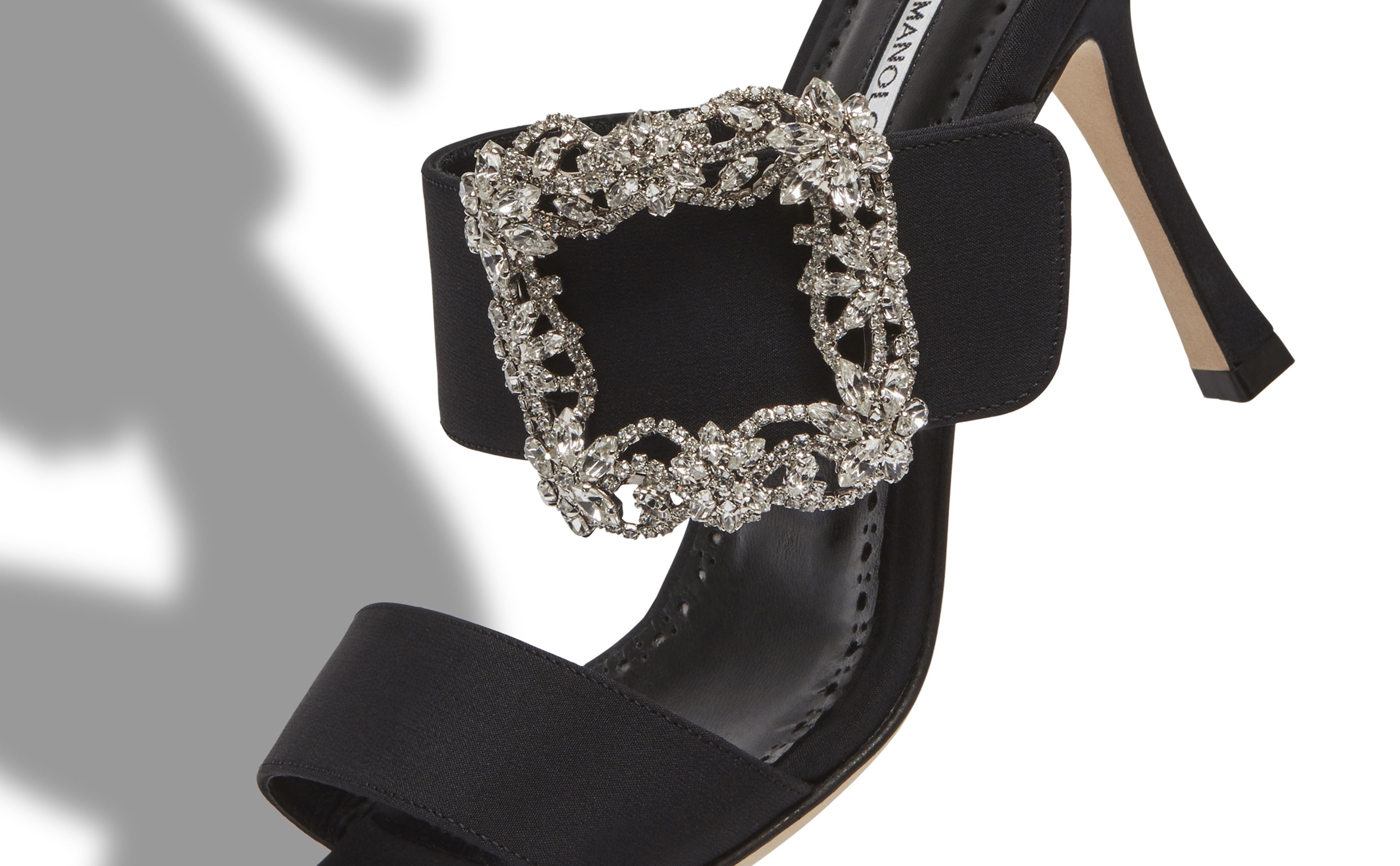 Black Crepe de Chine Jewel Buckle Mules - 4