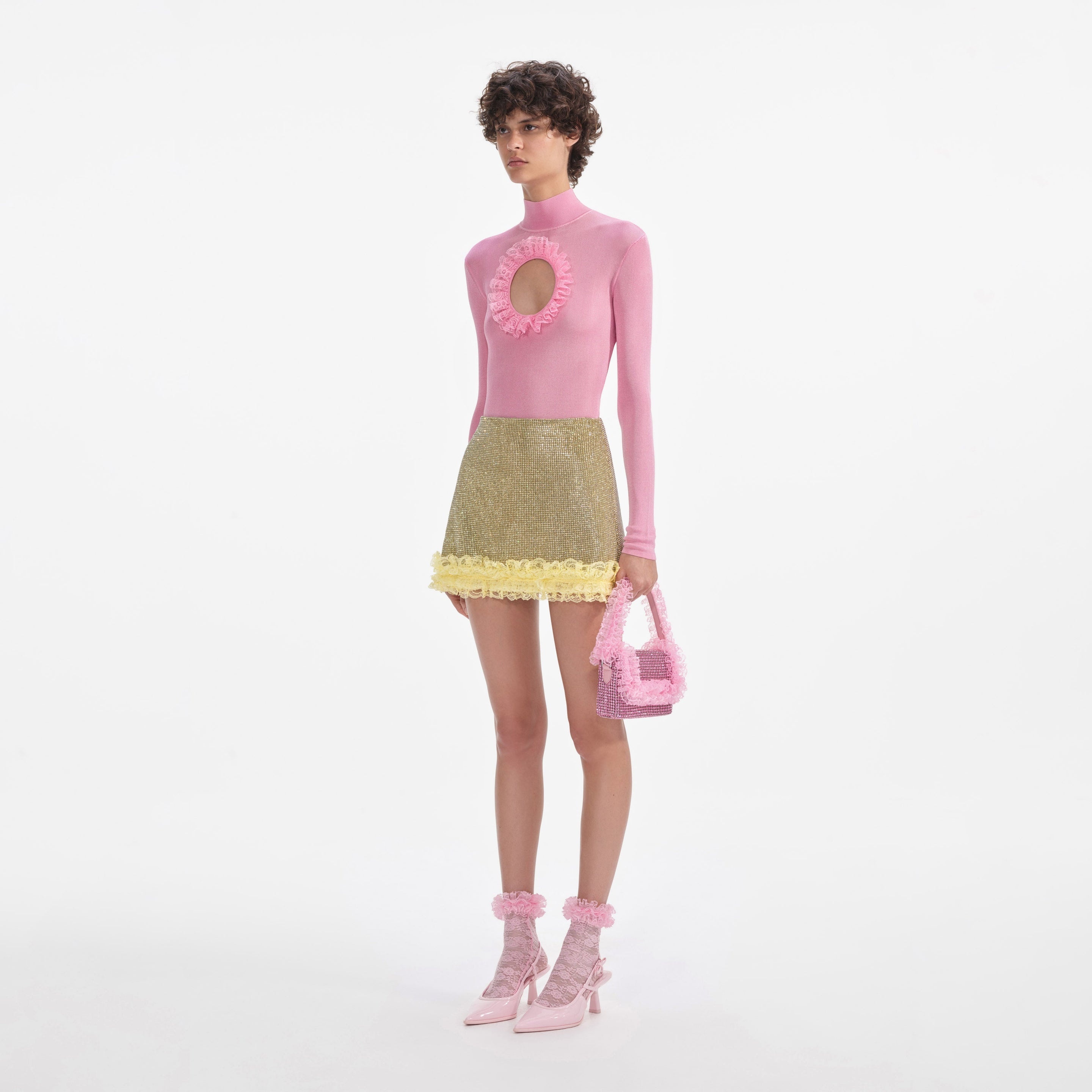 Yellow Crystal Chainmail Mini Skirt - 2