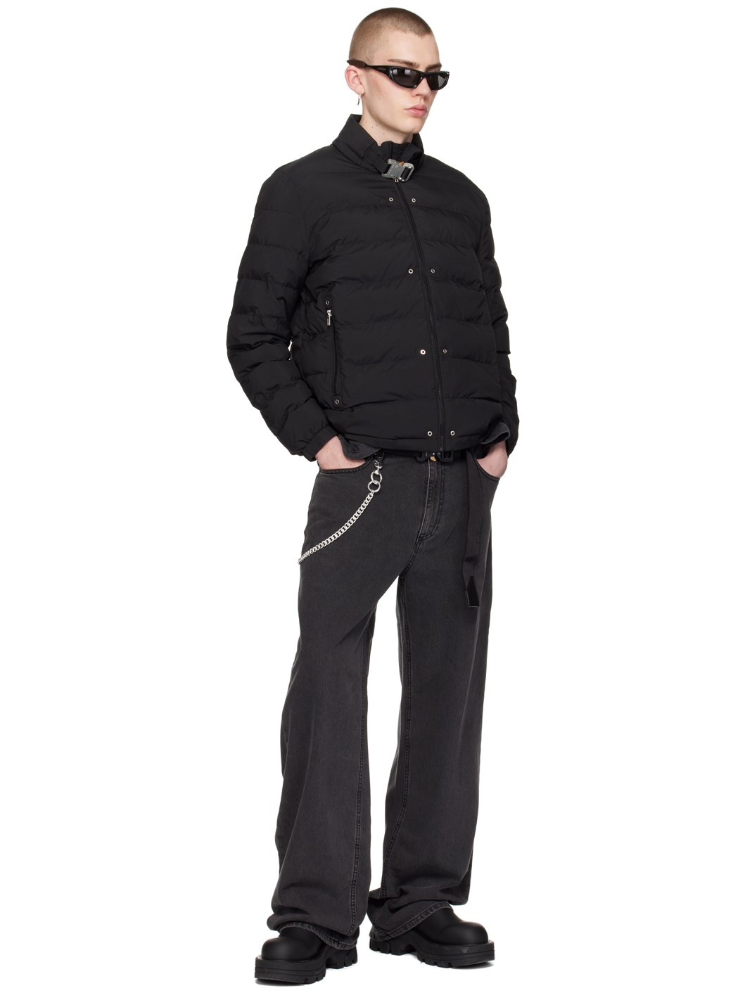 Black Buckle Puffer Jacket - 4