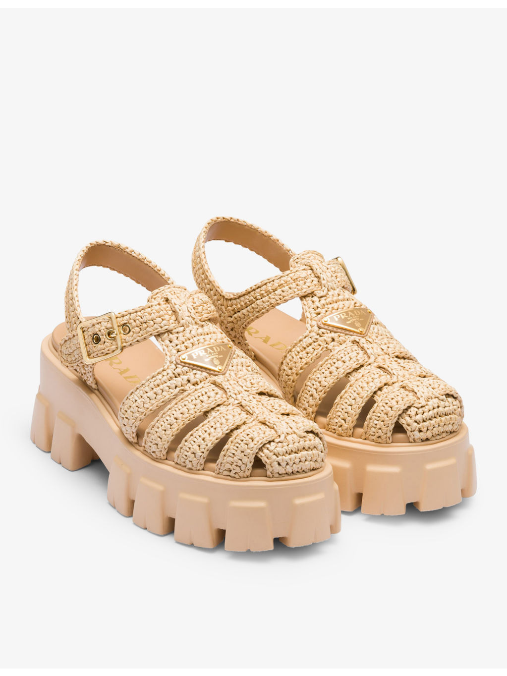 Monolith logo-plaque chunky-sole caged crochet sandals - 3
