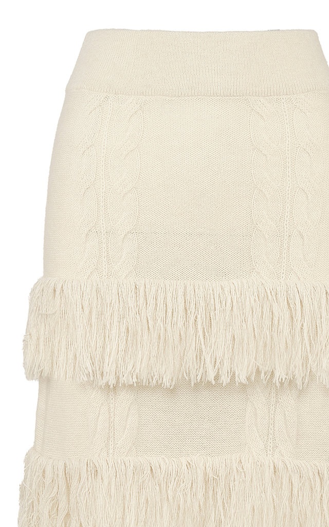 No Doubts Fringed-Trim Alpaca Midi Skirt white - 7