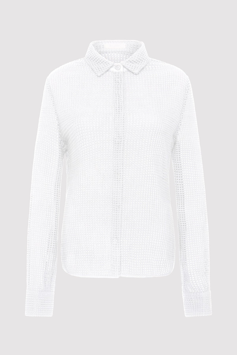Fitted Cotton Grid Shirt - White 1