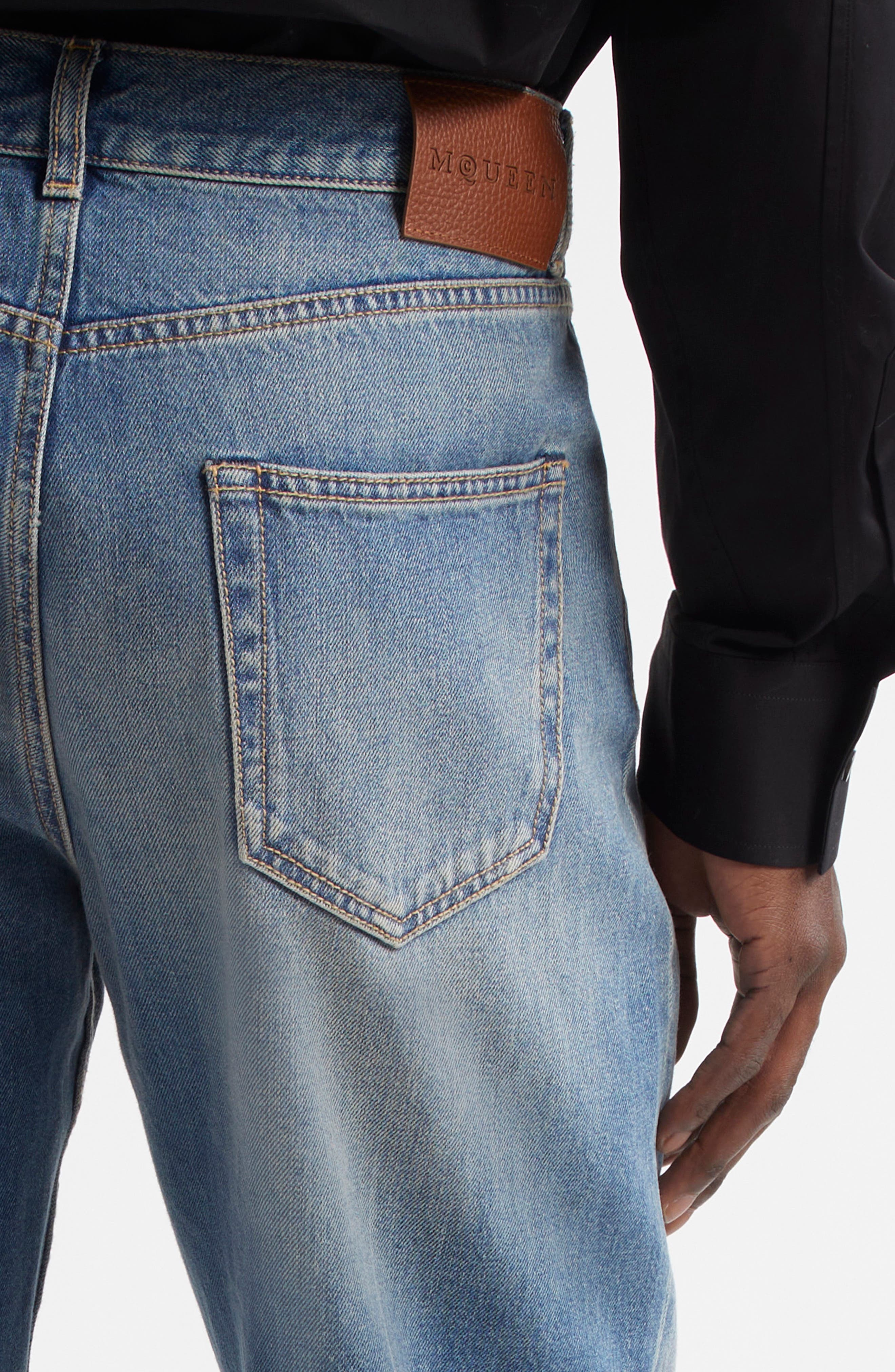 Alexander McQueen Skull Straight Leg Jeans in Blue Washed at Nordstrom - 5