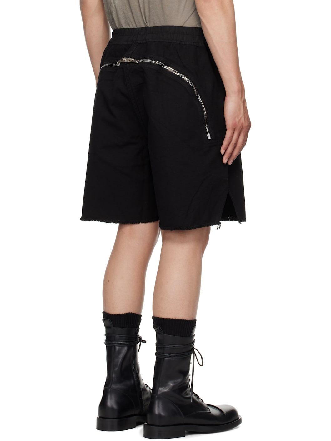 Black Hollywood Long Boxers Butt Zipp Shorts - 3
