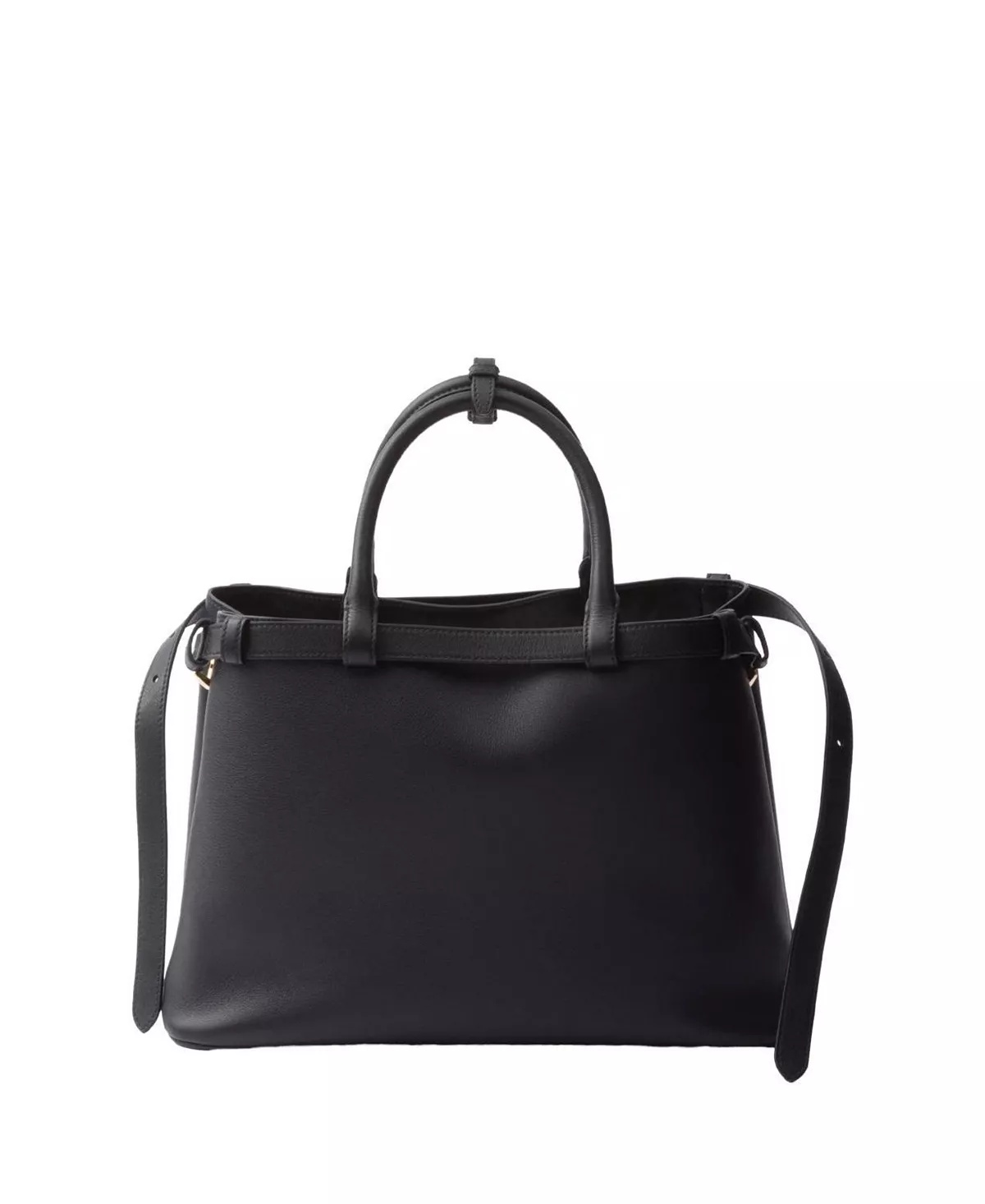 Buckle Medium Leather Handbag with Double Belt - 7