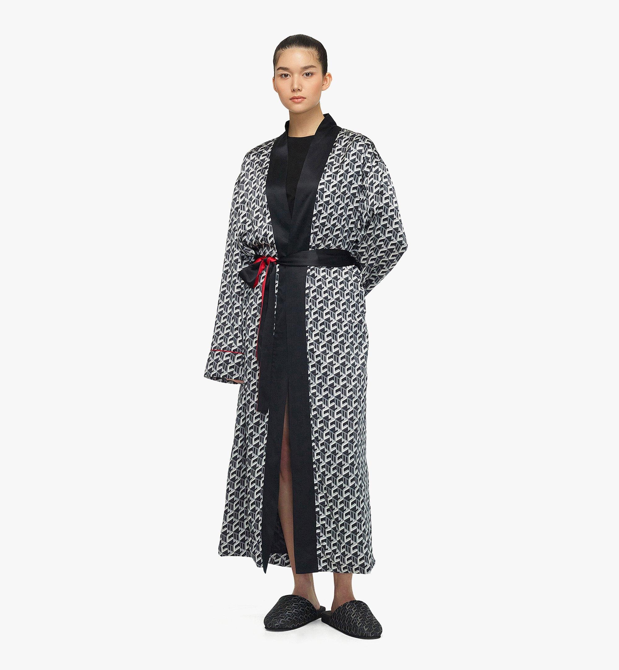 Men’s Cubic Monogram Print Silk Satin Robe - 2