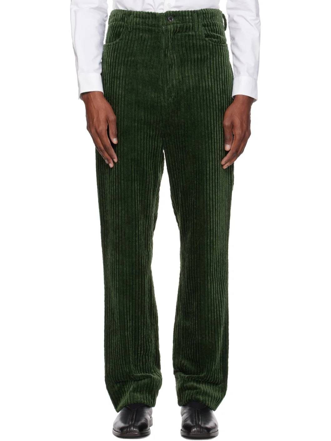 Green Heavy Wale High Waist Trousers - 1
