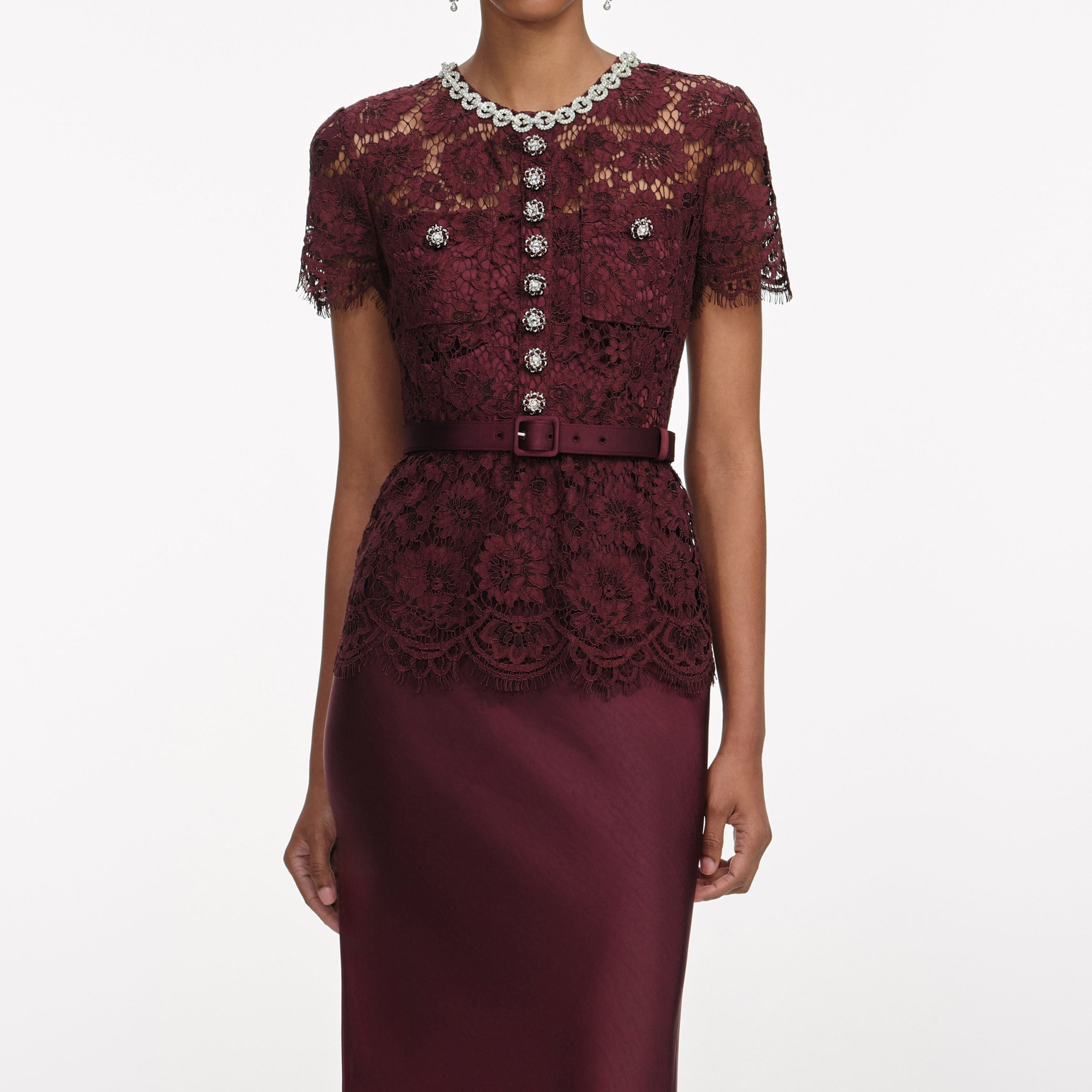 Bordeaux Lace Satin Maxi Dress - 4
