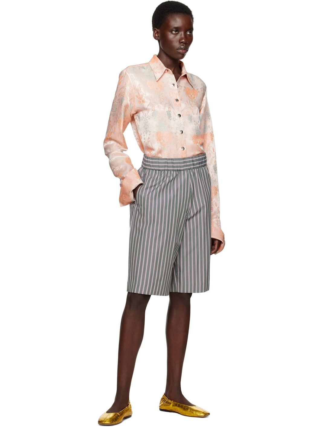 Green & Pink Striped Shorts - 4