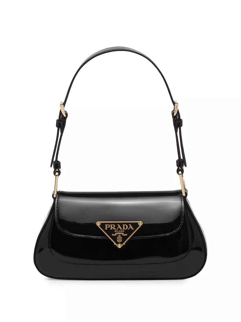バッグ PRADA PATENT LEATHER SHOULDER TOTE BAG Prada Tote Bag: Elegant Black Patent Leather