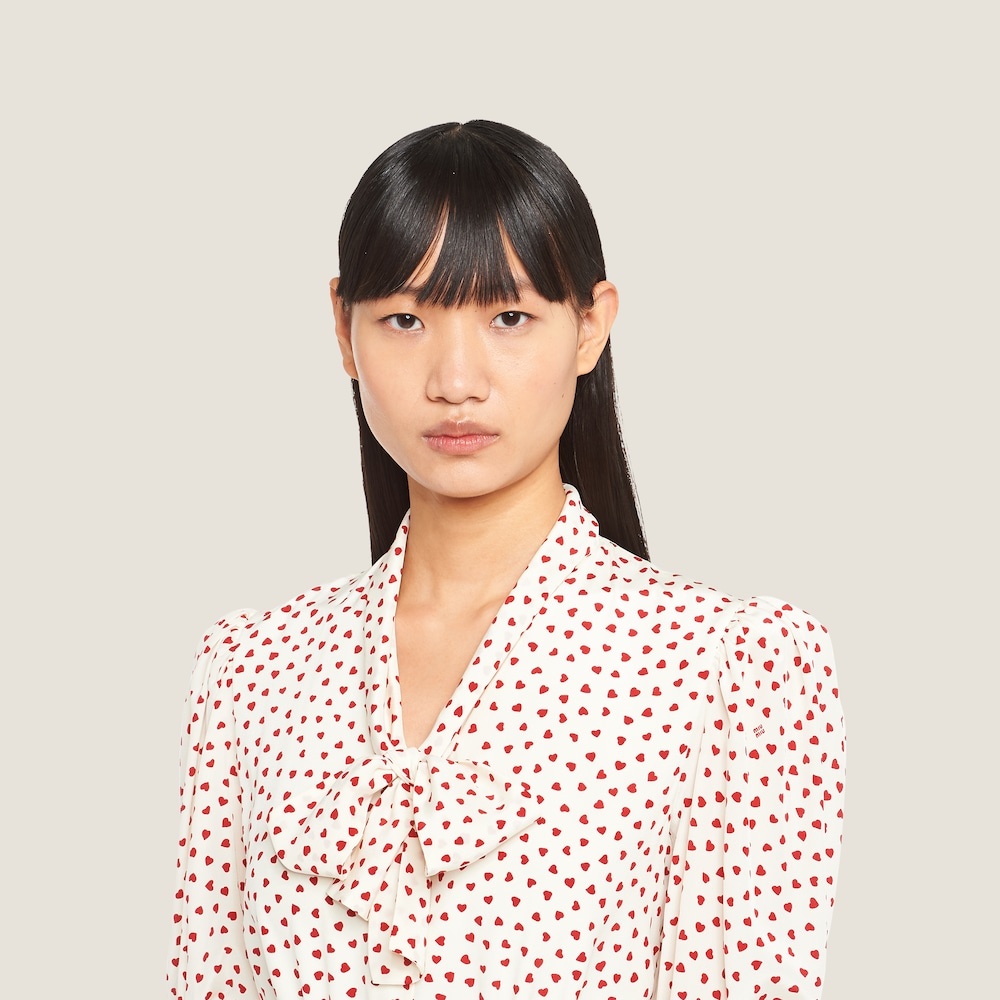 Crepe de chine mini-dress with heart print - 4