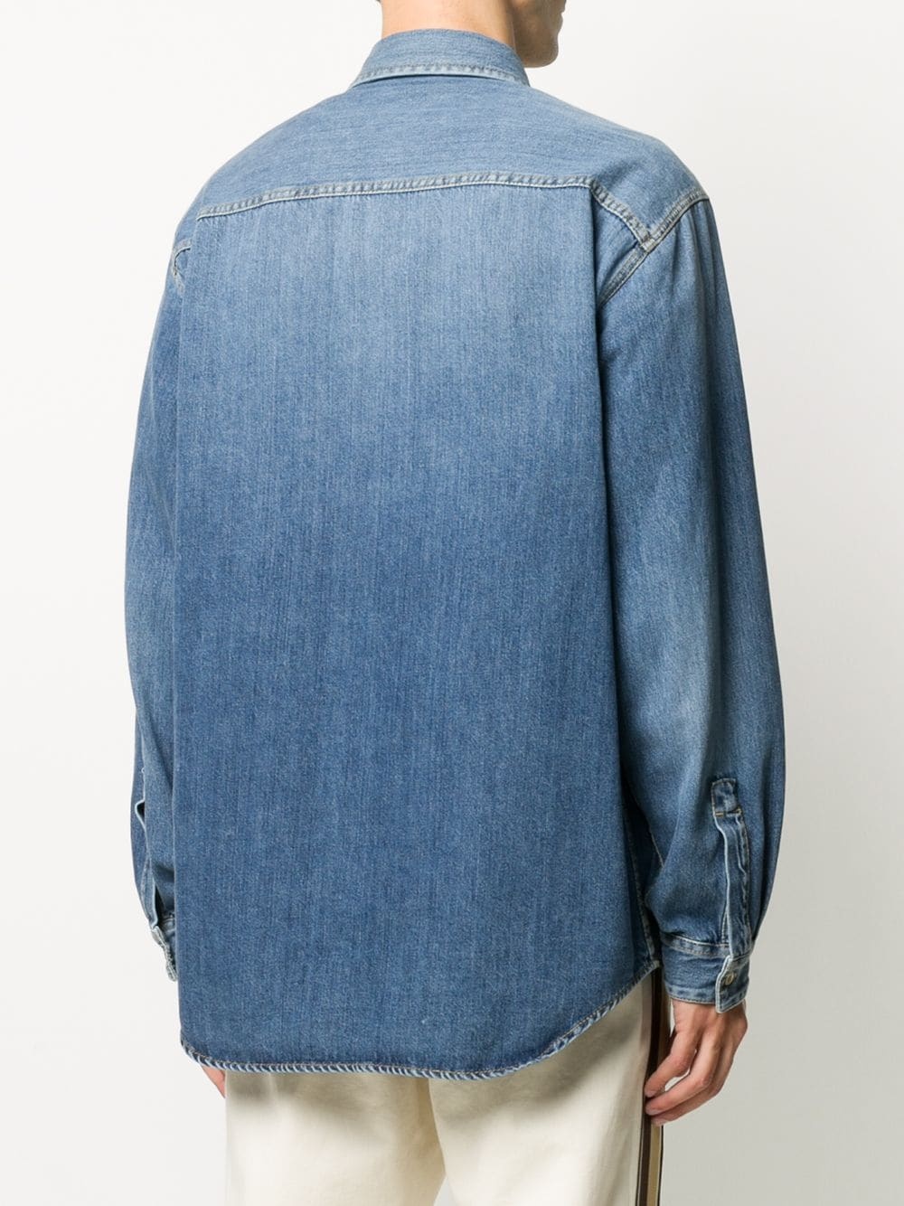 embroidered-logo denim shirt - 4