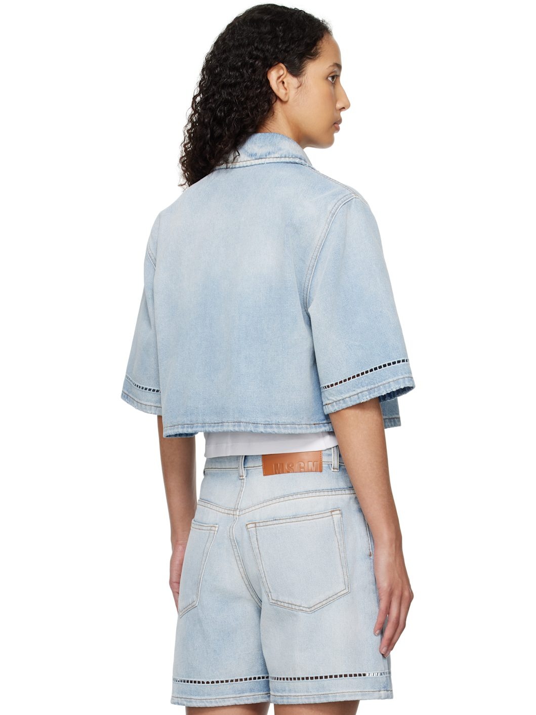 Blue Cropped Denim Shirt - 3