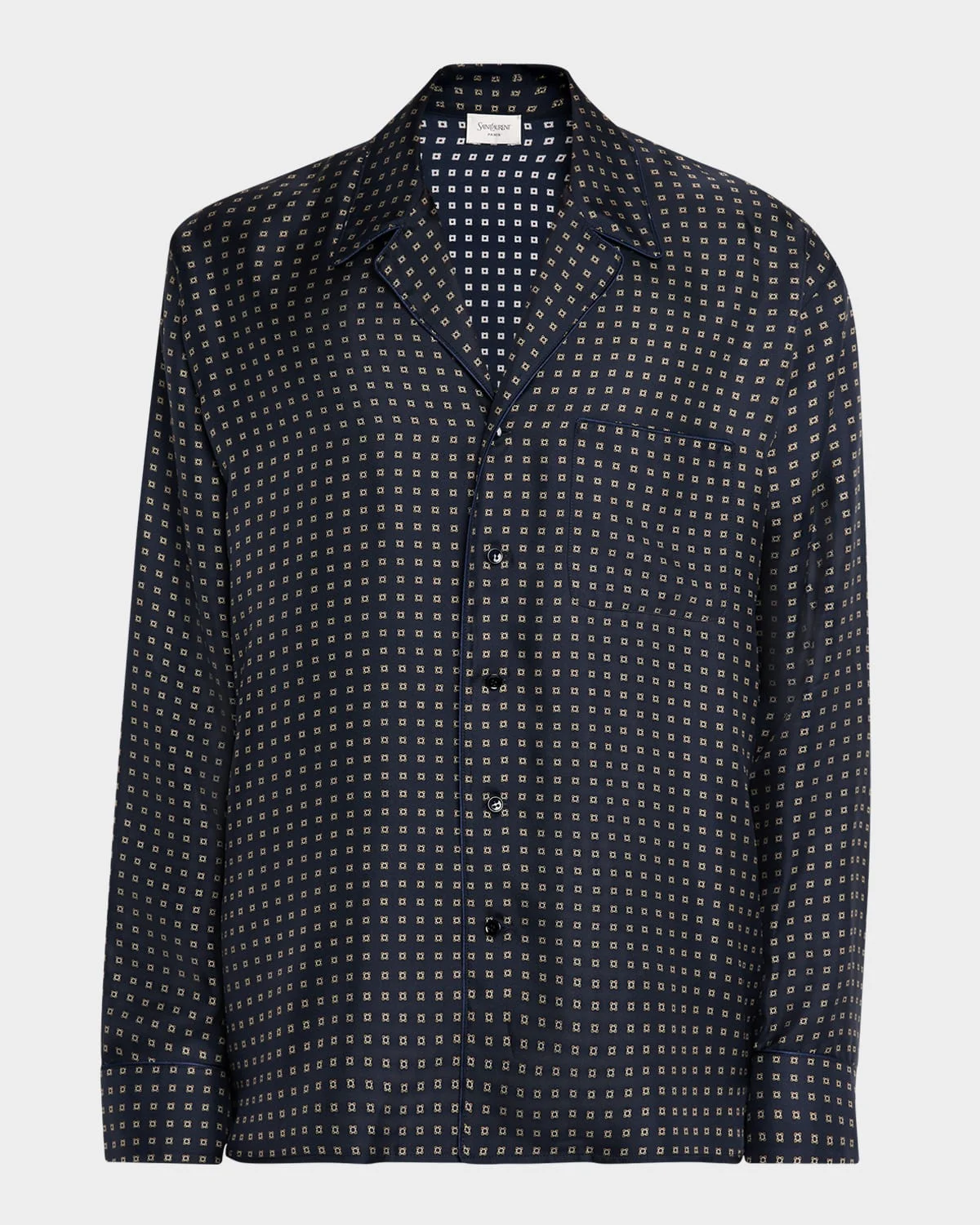 Men's Silk Micro-Medallion Long-Sleeve Pajama Shirt - 1