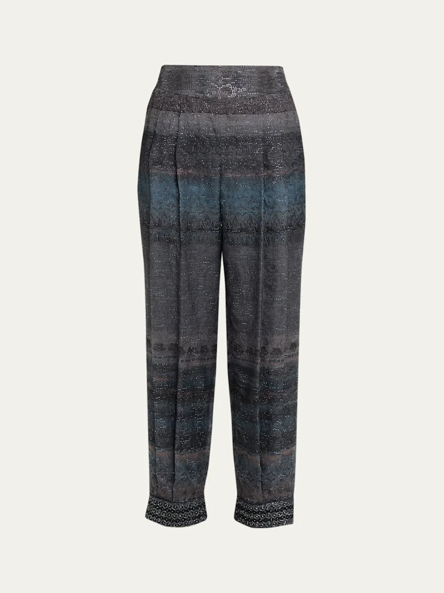Embroidered Geo-Print Wook Straight-Leg Crop Trousers - 1