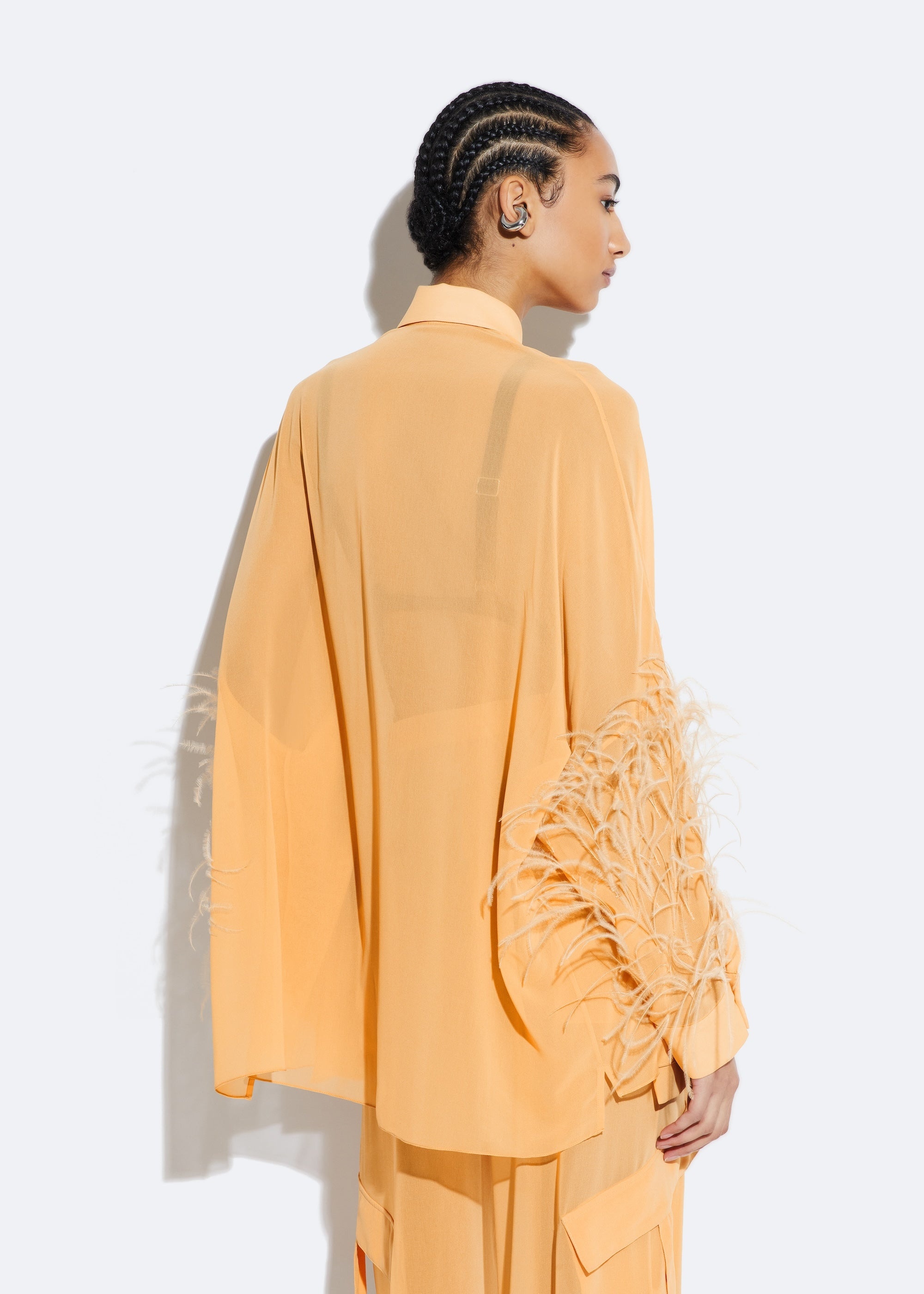 Georgette Oversized Shirt With Feathers - 3
