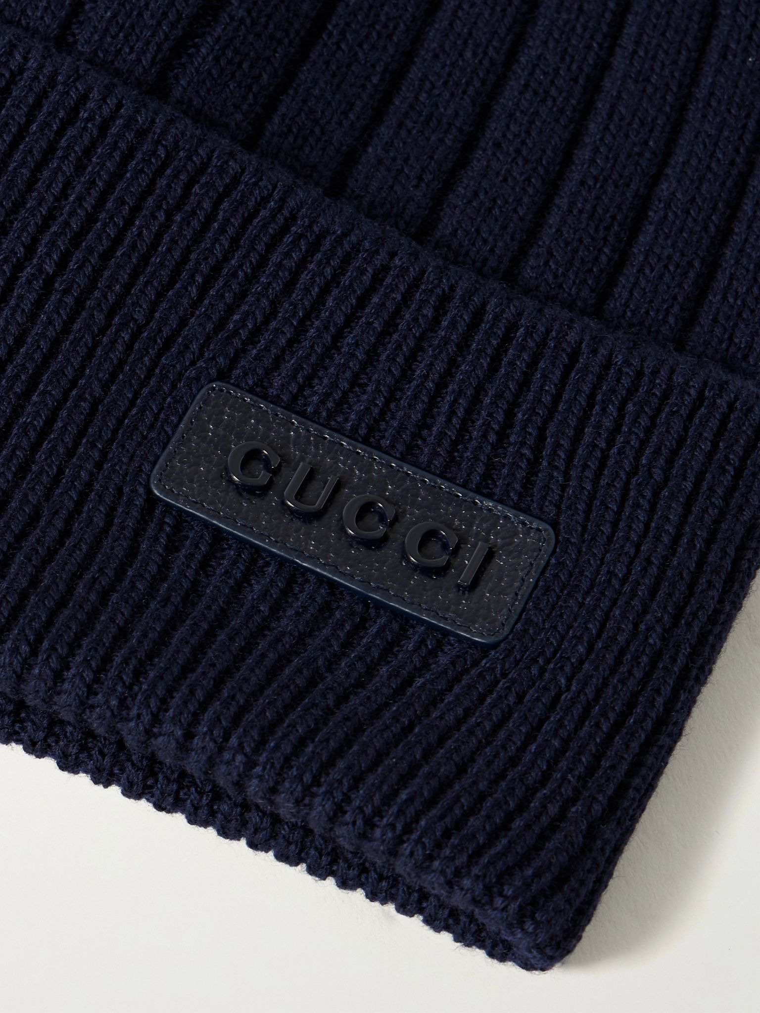 Logo-Appliquéd Ribbed Wool Beanie Midnight blue - 3