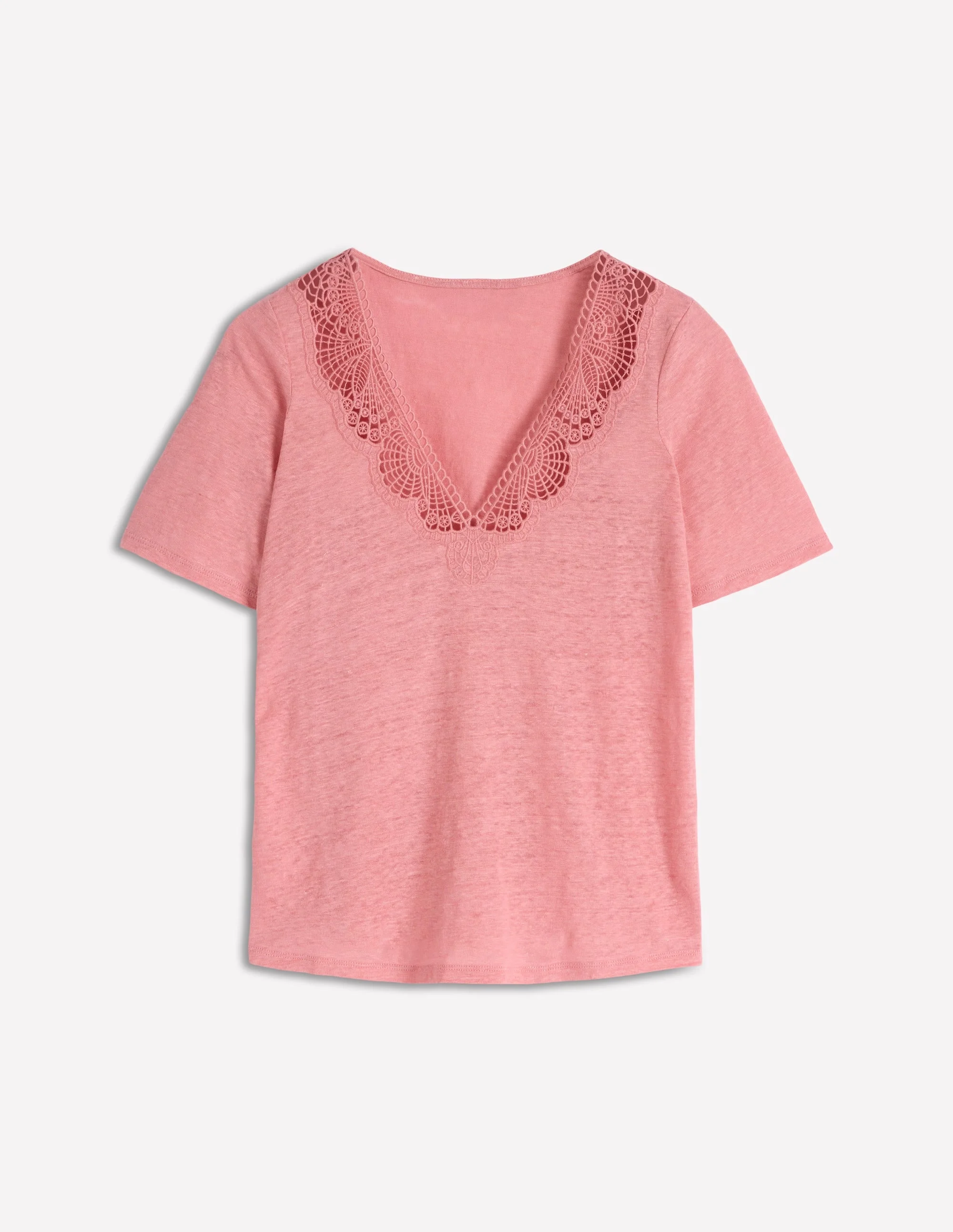 Tara Lace Trim Linen T-shirt-Almond Pink - 1