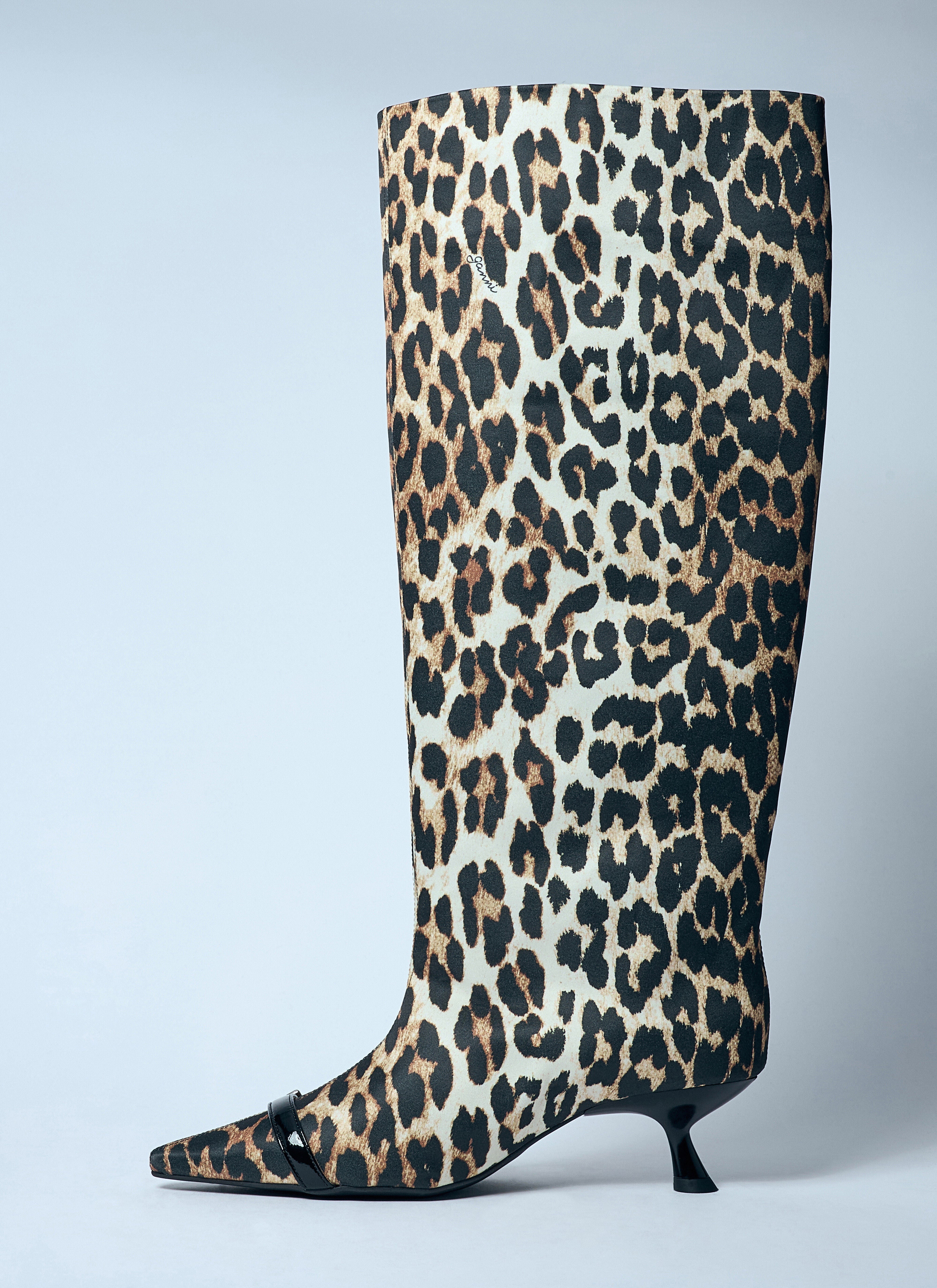 Ganni Women Leopard Eyelets Slouchy High Shaft Boots - 4