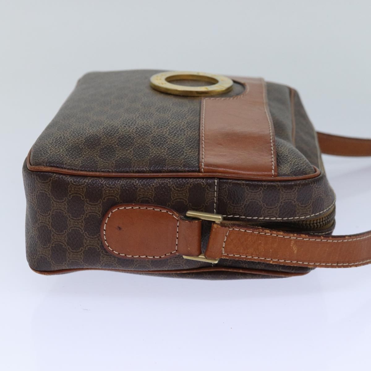 CELINE Macadam Canvas Shoulder Bag Pvc Leather Brown Gold - 5