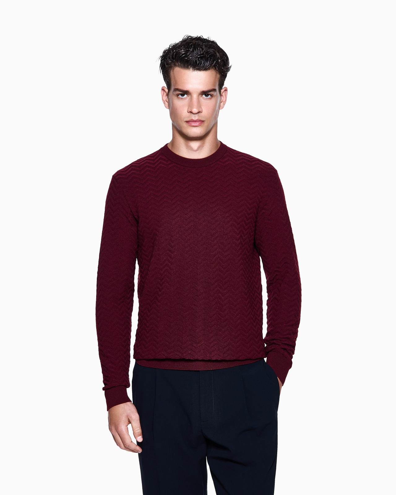 PLATED CHEVRON VIRGIN WOOL, CREW-NECK JUMPER - 4