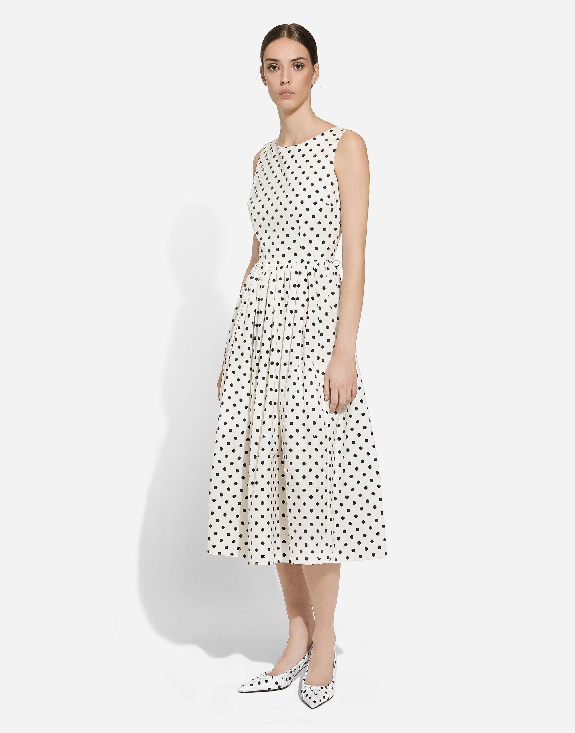 Cotton calf-length circle dress with polka-dot print - 2