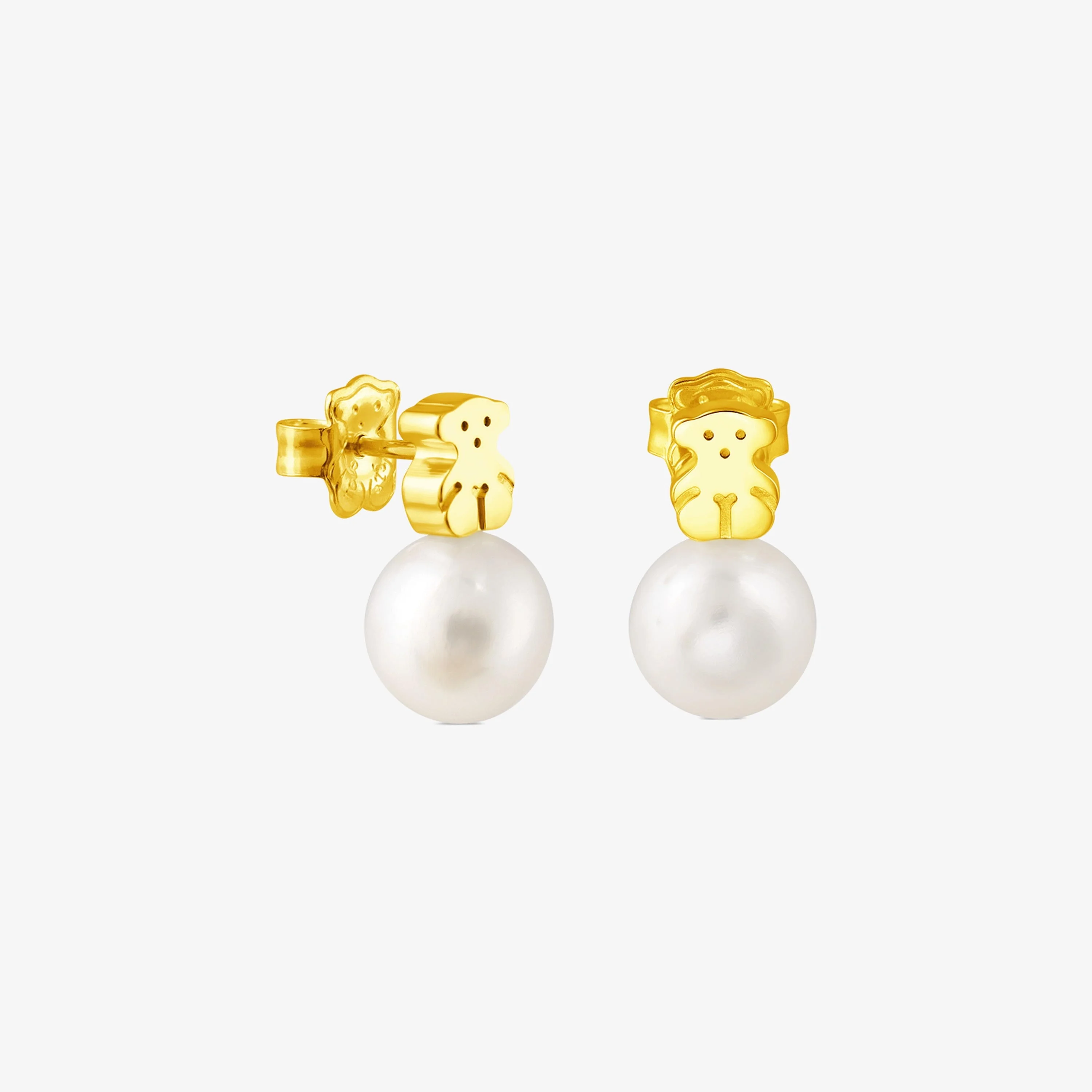 18K solid gold Sweet Dolls Earrings with pearls Bear motif - 1