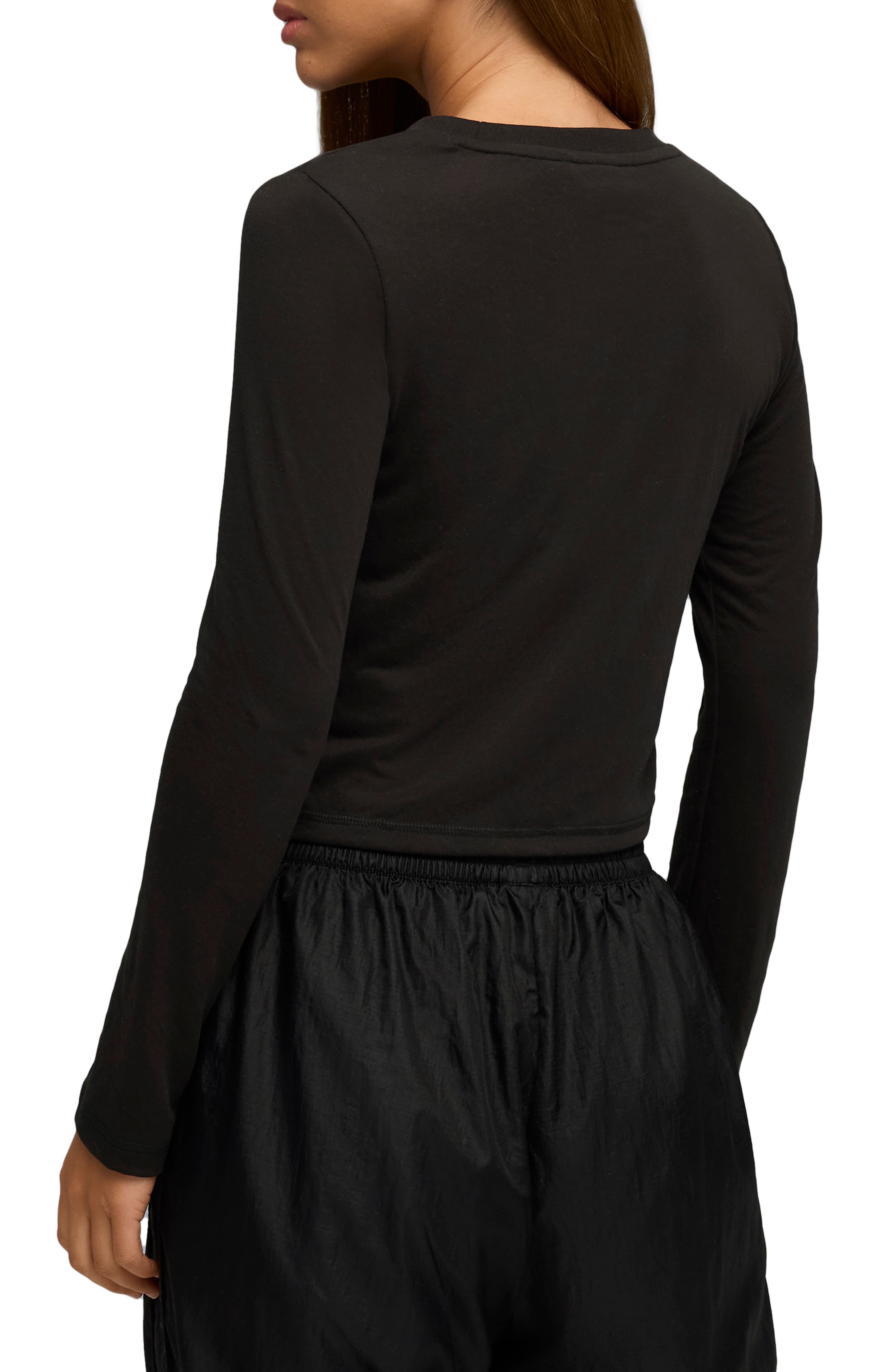 PUMA x Rosé Slim Fit Long Sleeve Crop T-Shirt in Puma Black at Nordstrom - 2
