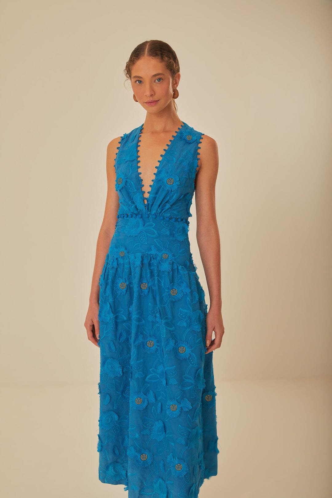 Blue 3D Flower Sleeveless Maxi Dress - 2