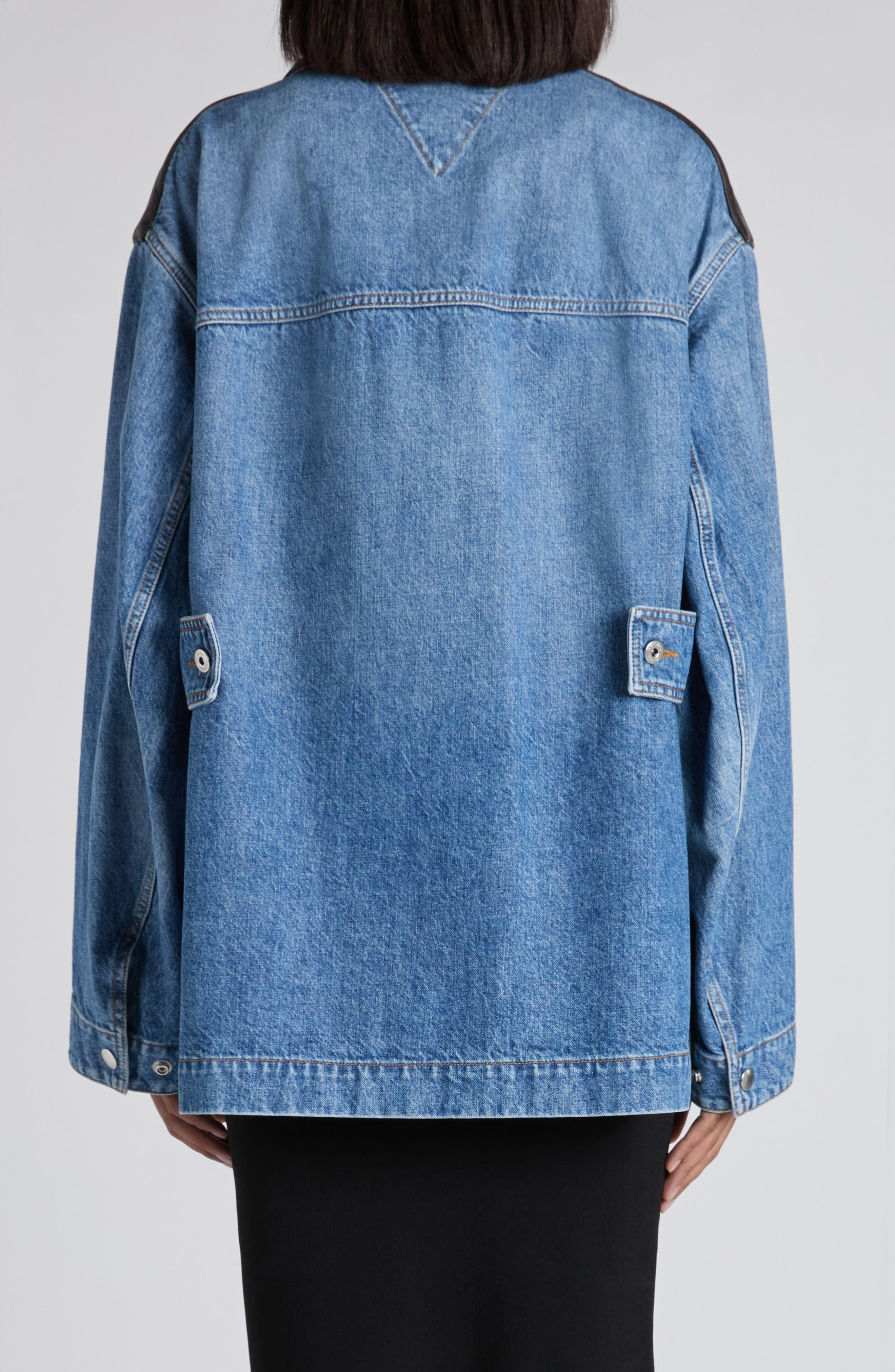 Bottega Veneta Intrecciato Collar Oversize Indigo Denim Jacket in Mid Blue at Nordstrom - 3