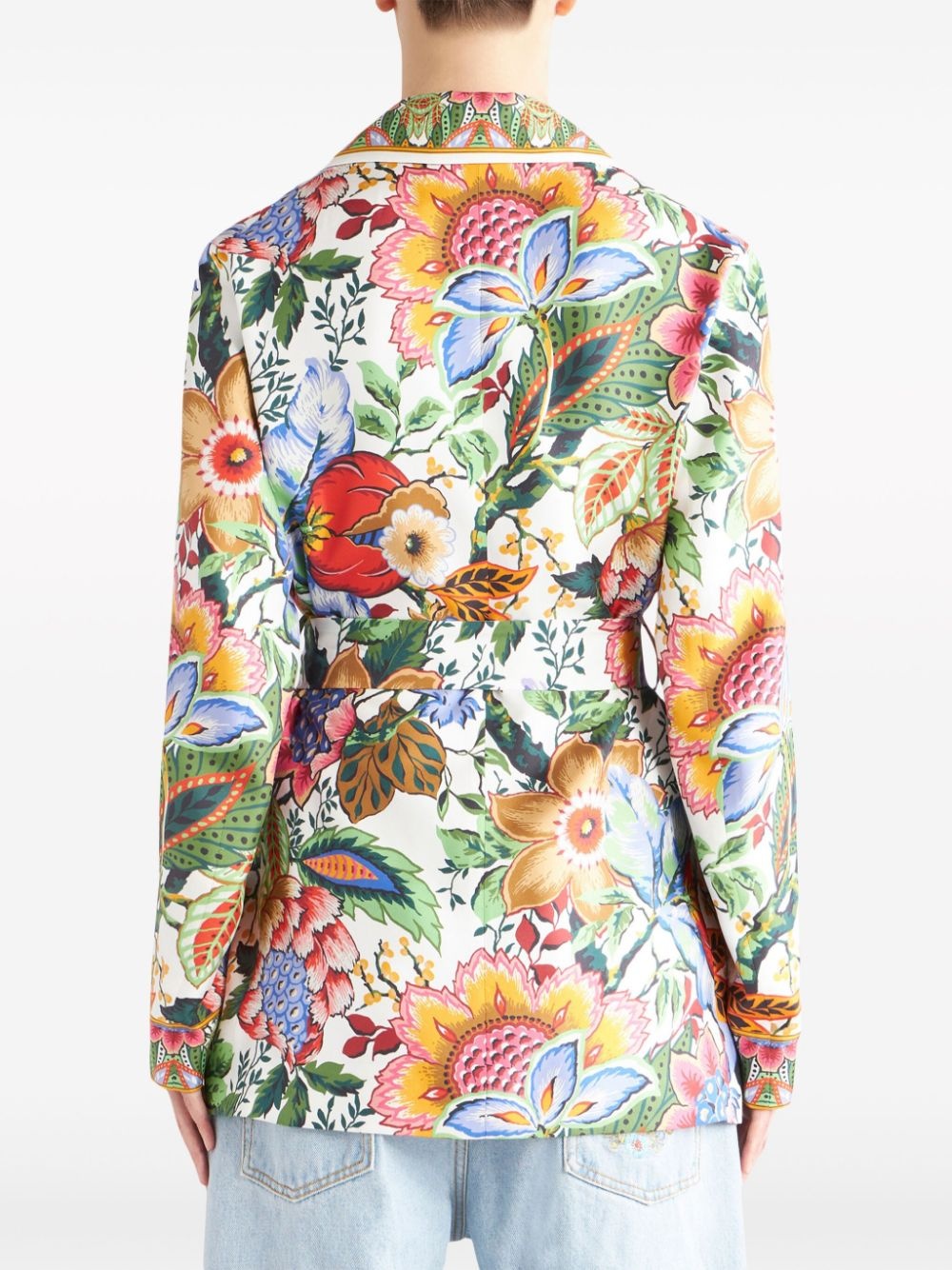 floral-print belted silk jacket - 4