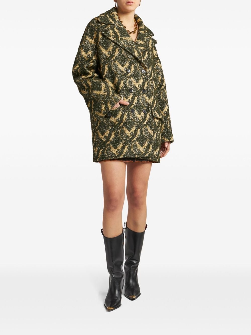 jacquard double-breasted coat - 3