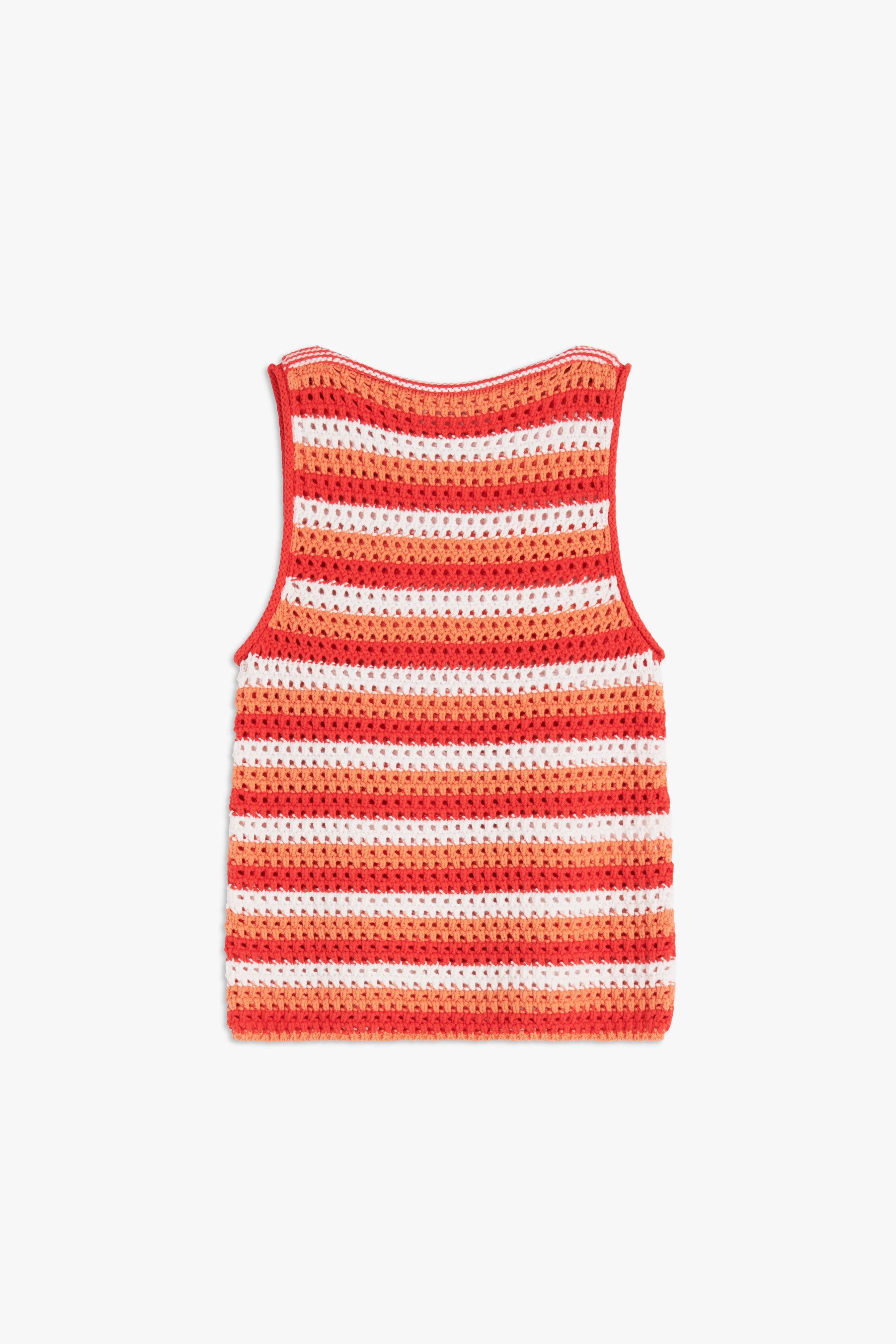 Knitted Tank Top in Red, Orange Stripe - 1