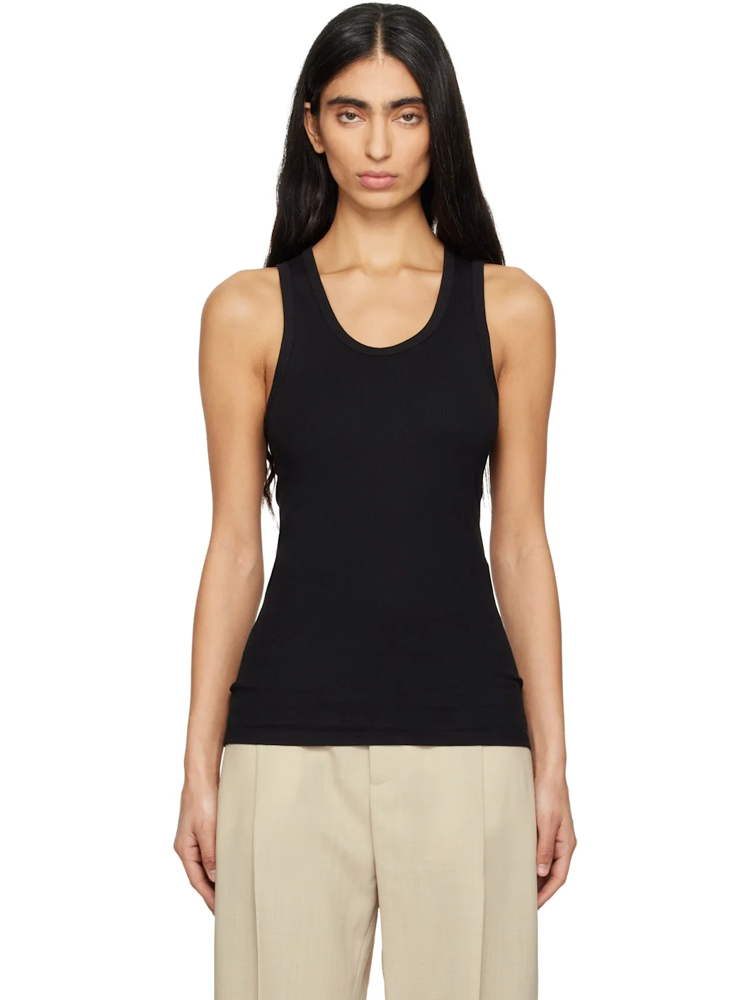 Black Ribbed Tank Top - 1