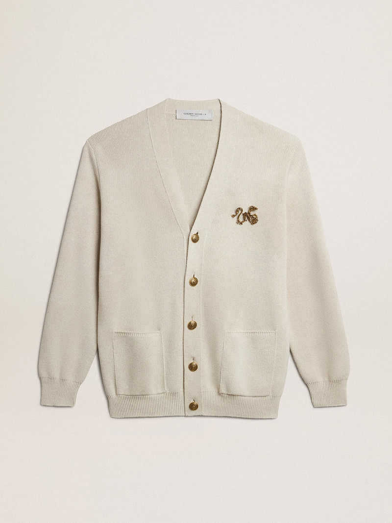 Cardigan in aged white cotton with gold button fastening 1