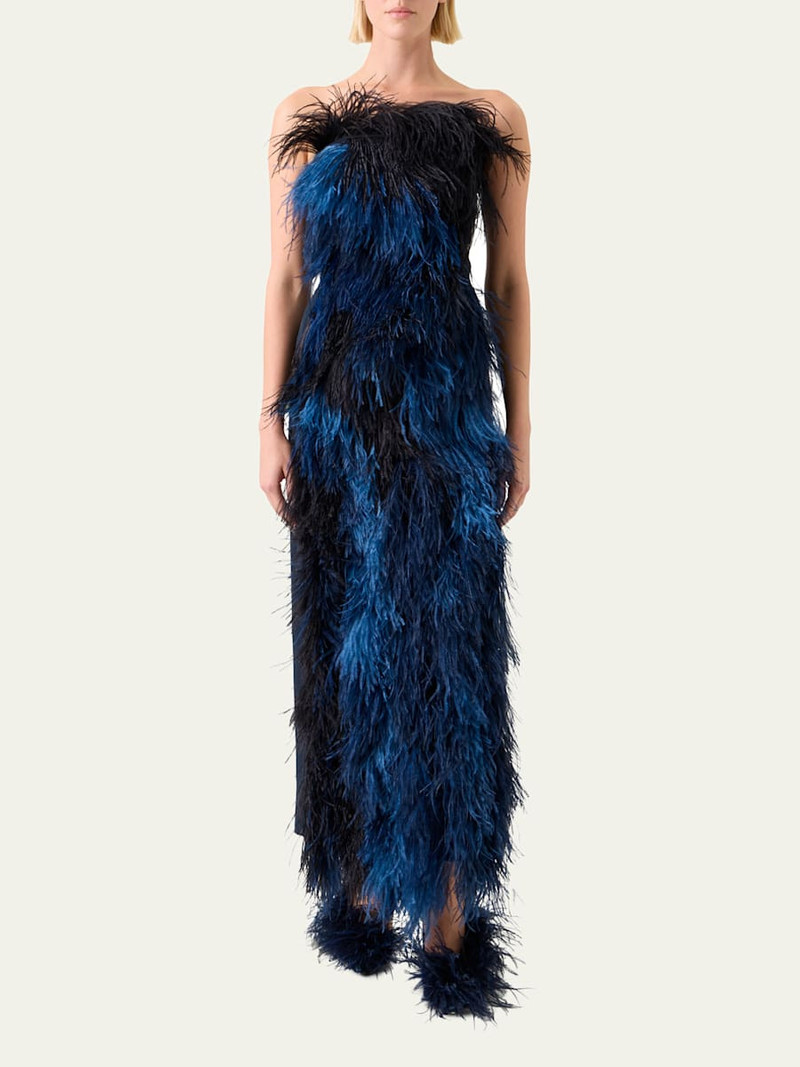 AKRIS Strapless Ostrich Feather Gown outlook
