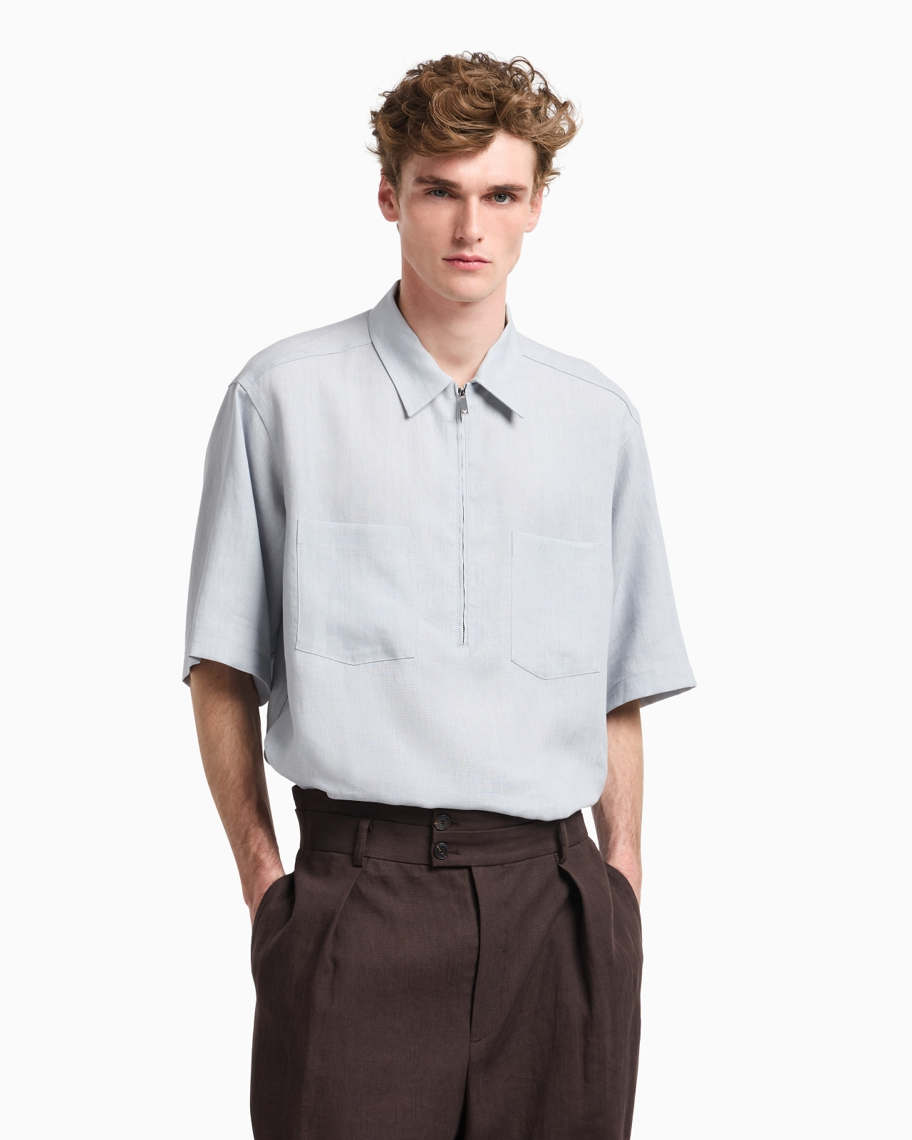 PURE LINEN SHIRT WITH PARTIAL ZIP - 4