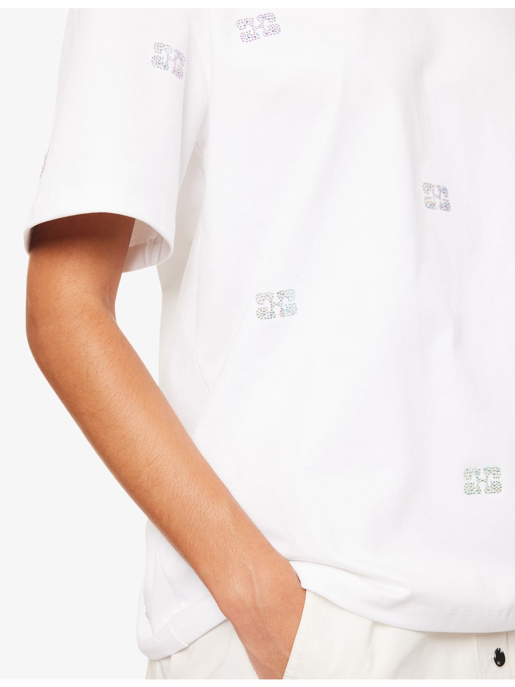 Rhinestone-Embellished Cotton T-Shirt - 5