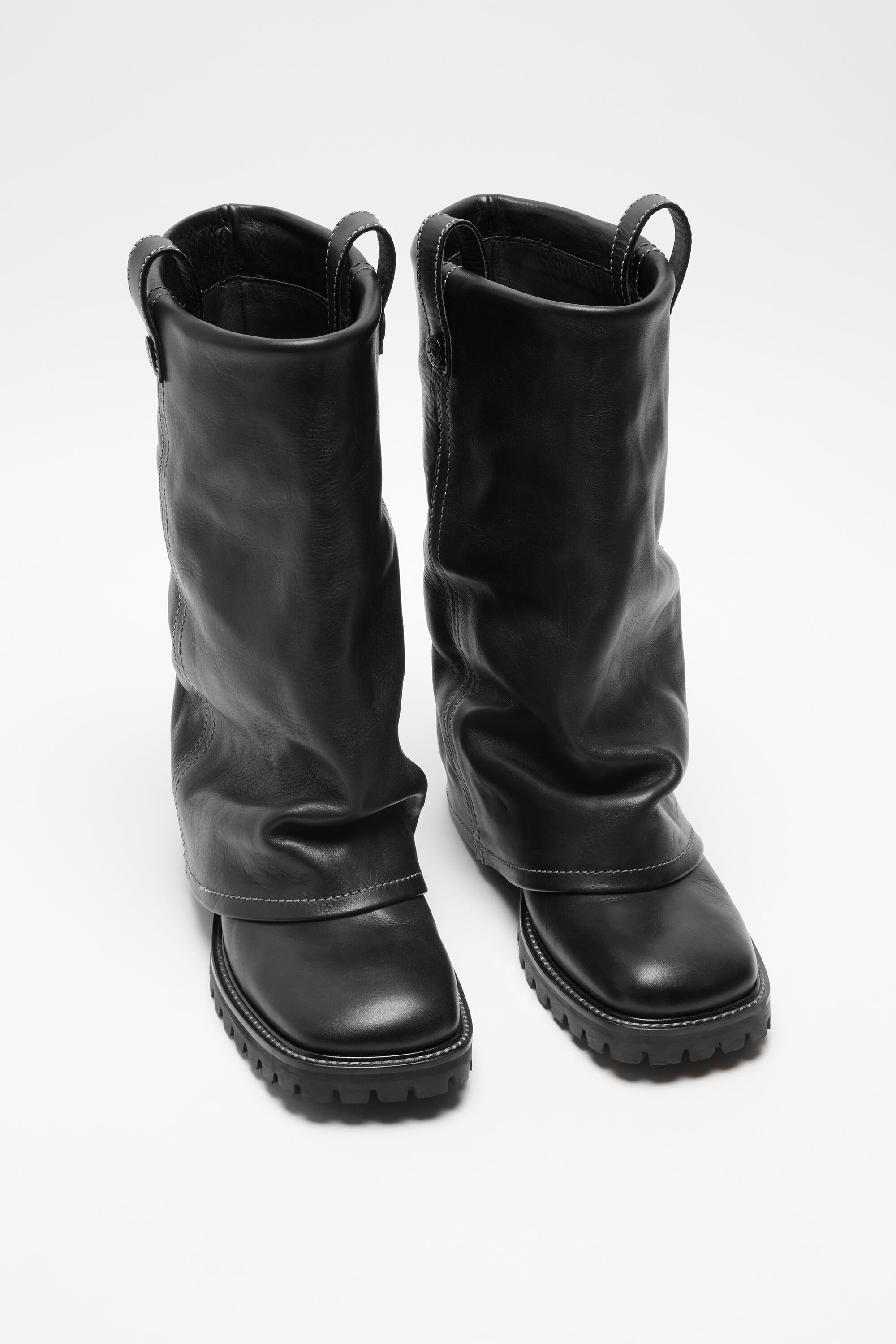 Folded leather boot - Black - 4