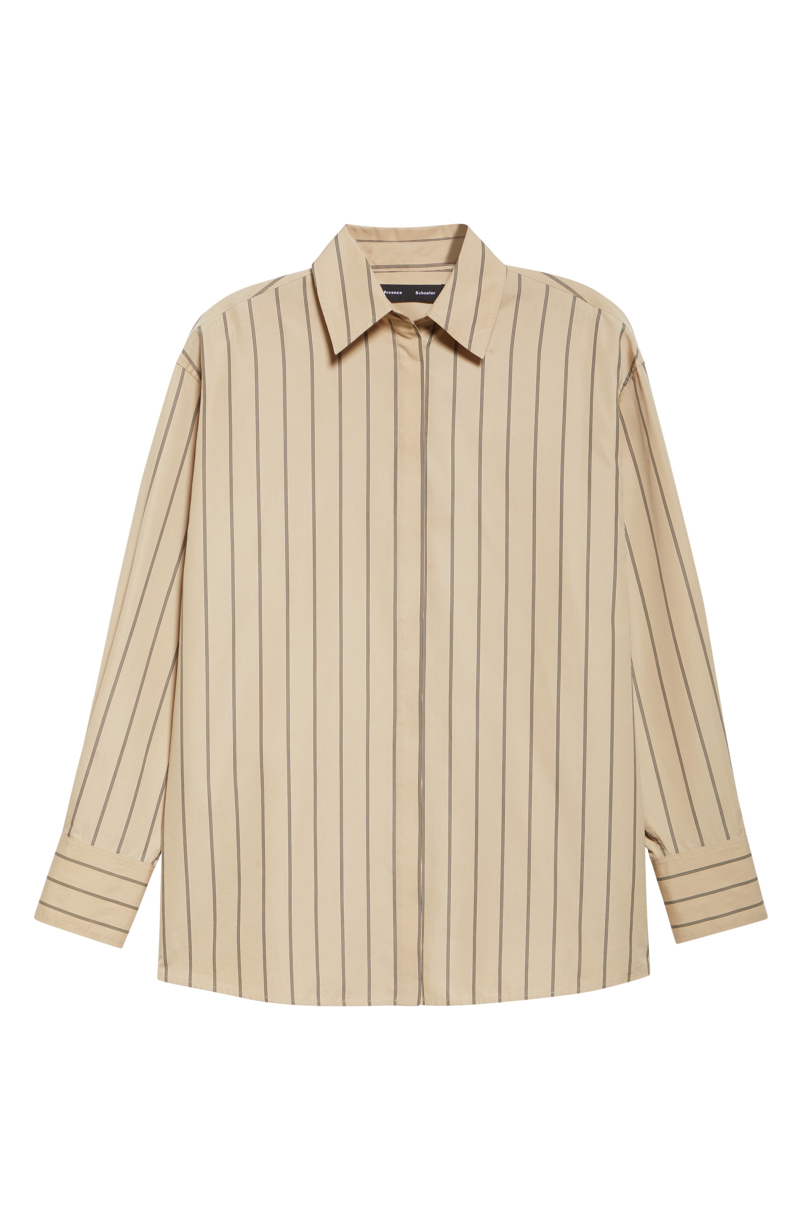 Proenza Schouler Addy Stripe Cotton & Silk Button-Up Shirt in Taupe Multi at Nordstrom - 6