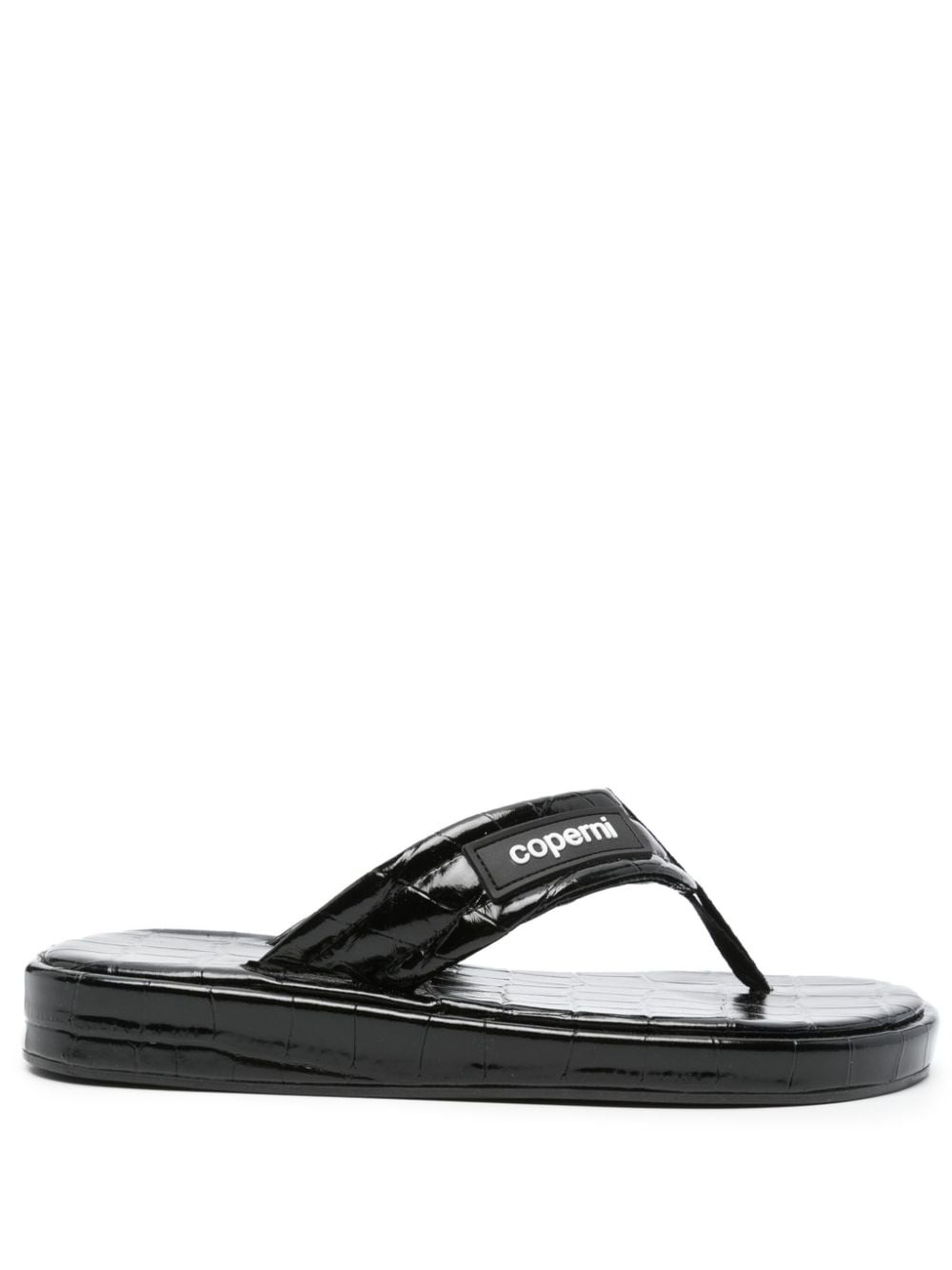 crocodile-embossed leather flip flops - 1