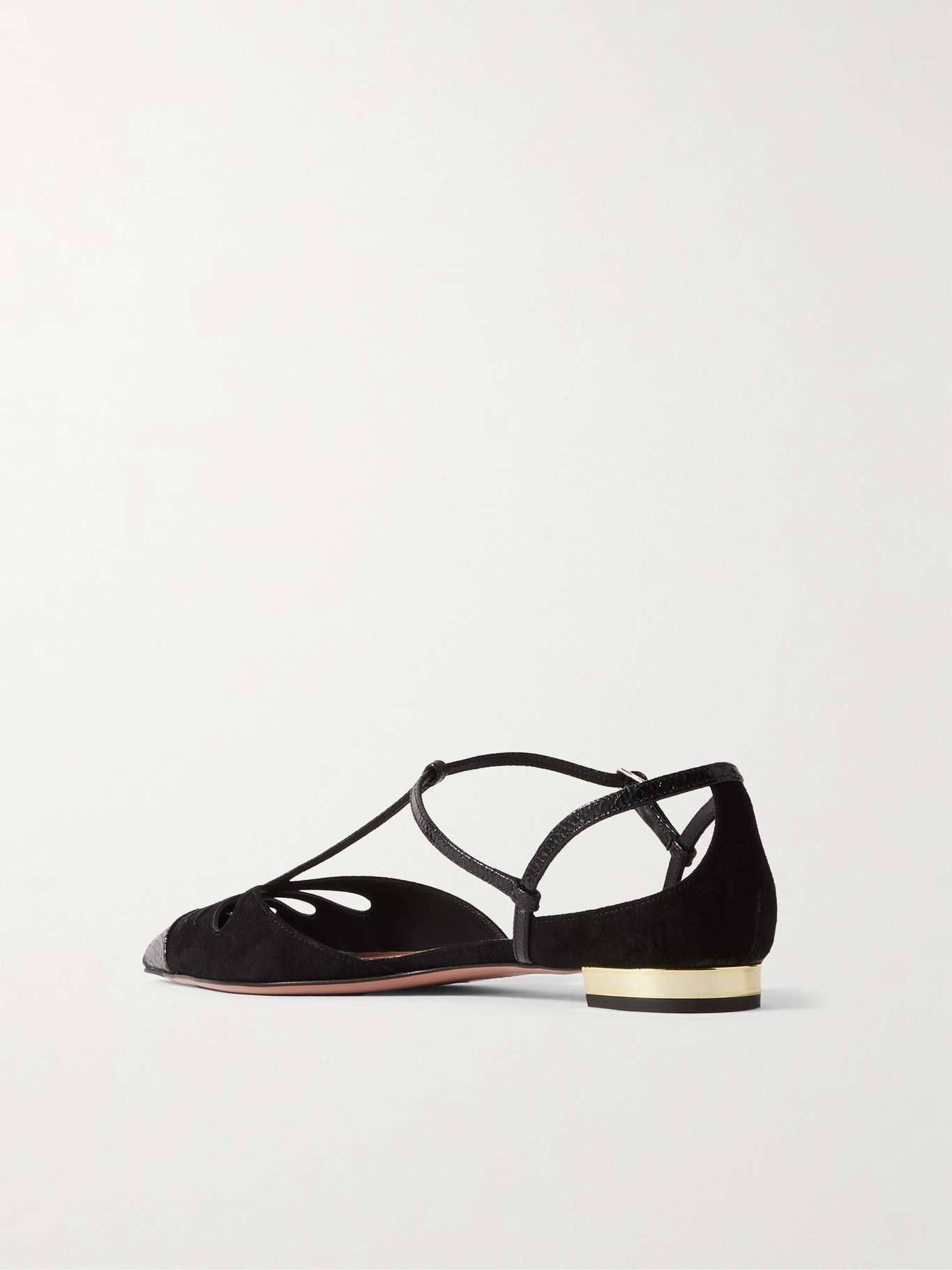 Camille patent snake-effect leather-trimmed cutout suede point-toe flats Black - 3