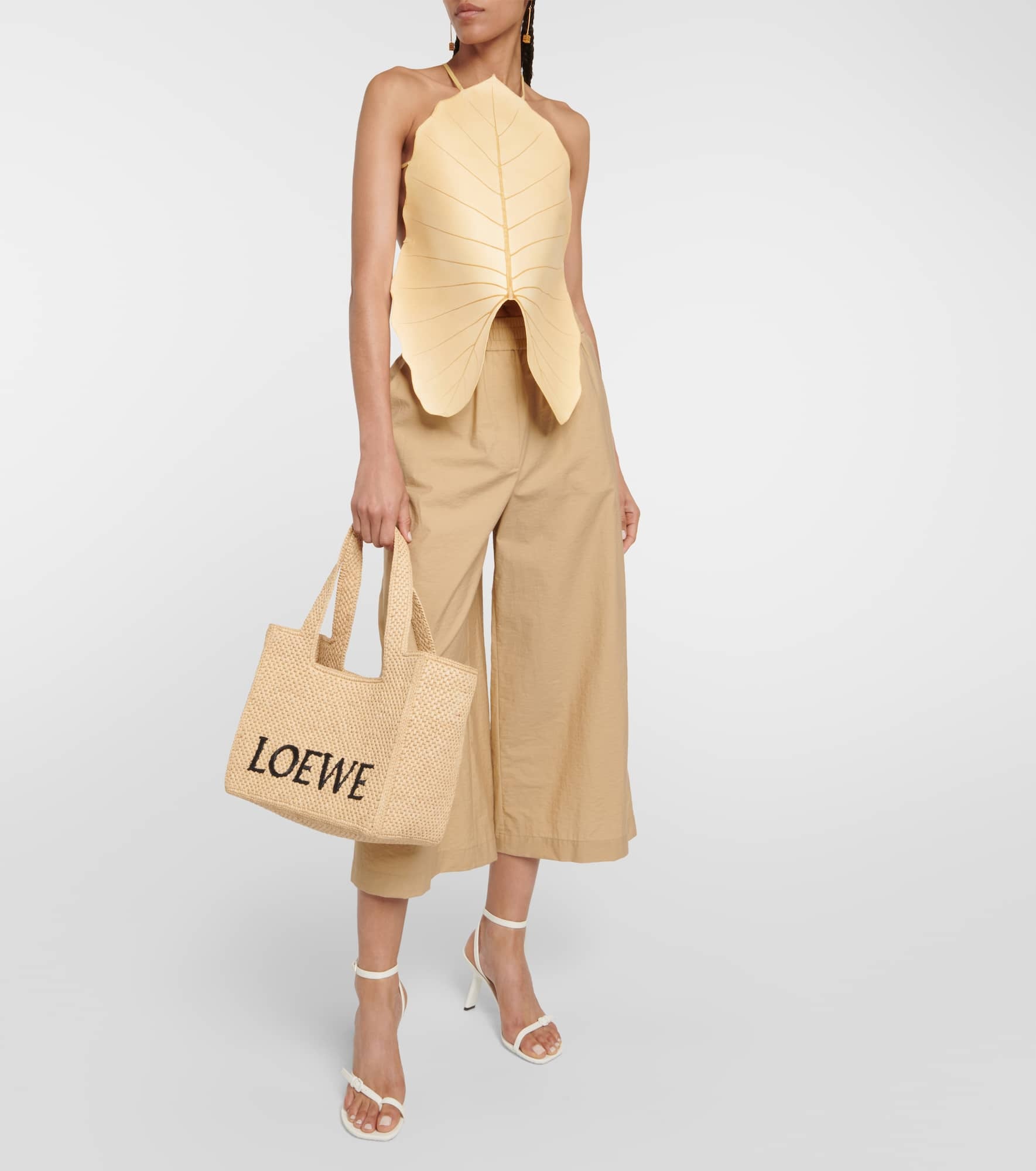 Paula's Ibiza Medium logo raffia tote bag - 5