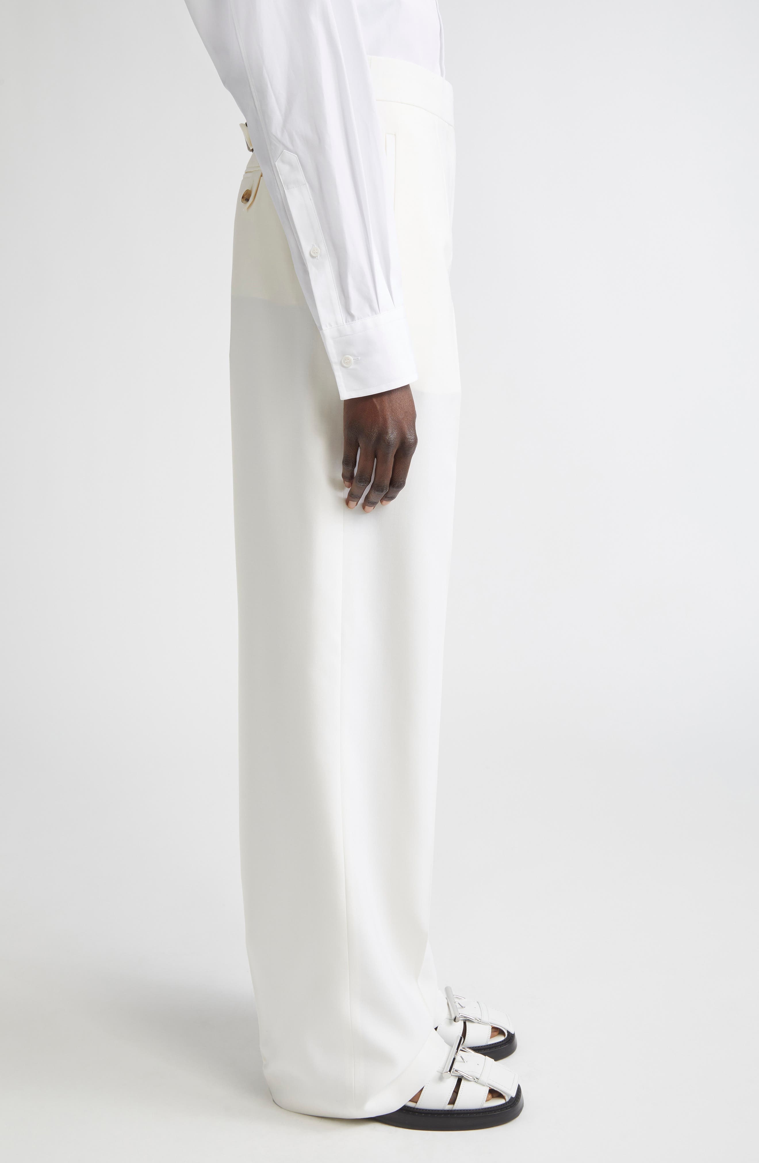 McQueen Wool Gabardine Wide Leg Pants in Bone at Nordstrom - 4