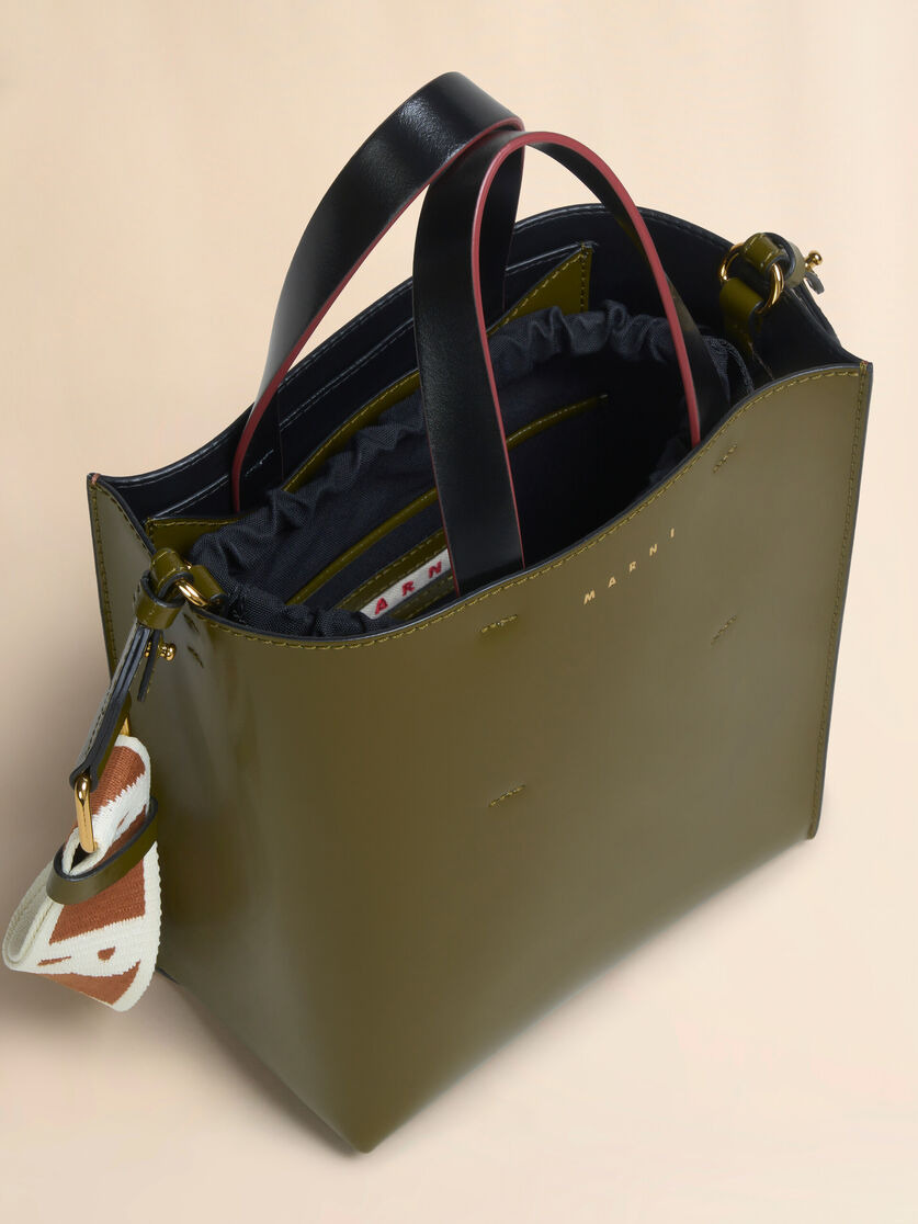 DEEP GREEN BROWN AND BLACK LEATHER MUSEO MINI BAG - 4