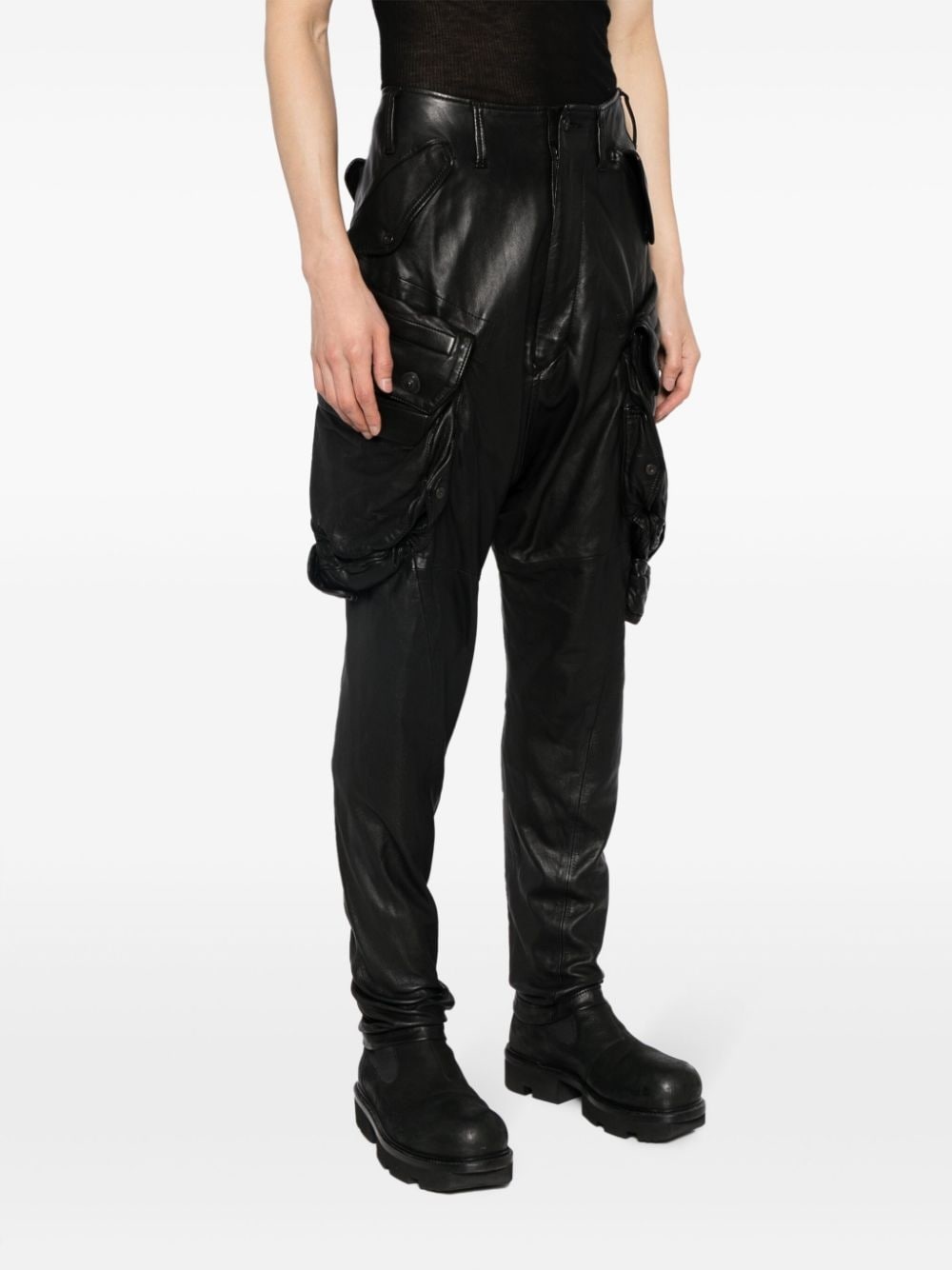 straight-leg leather cargo trousers - 3