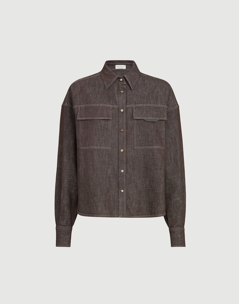 Sparkling no-fade denim shirt with shiny flap detail 1