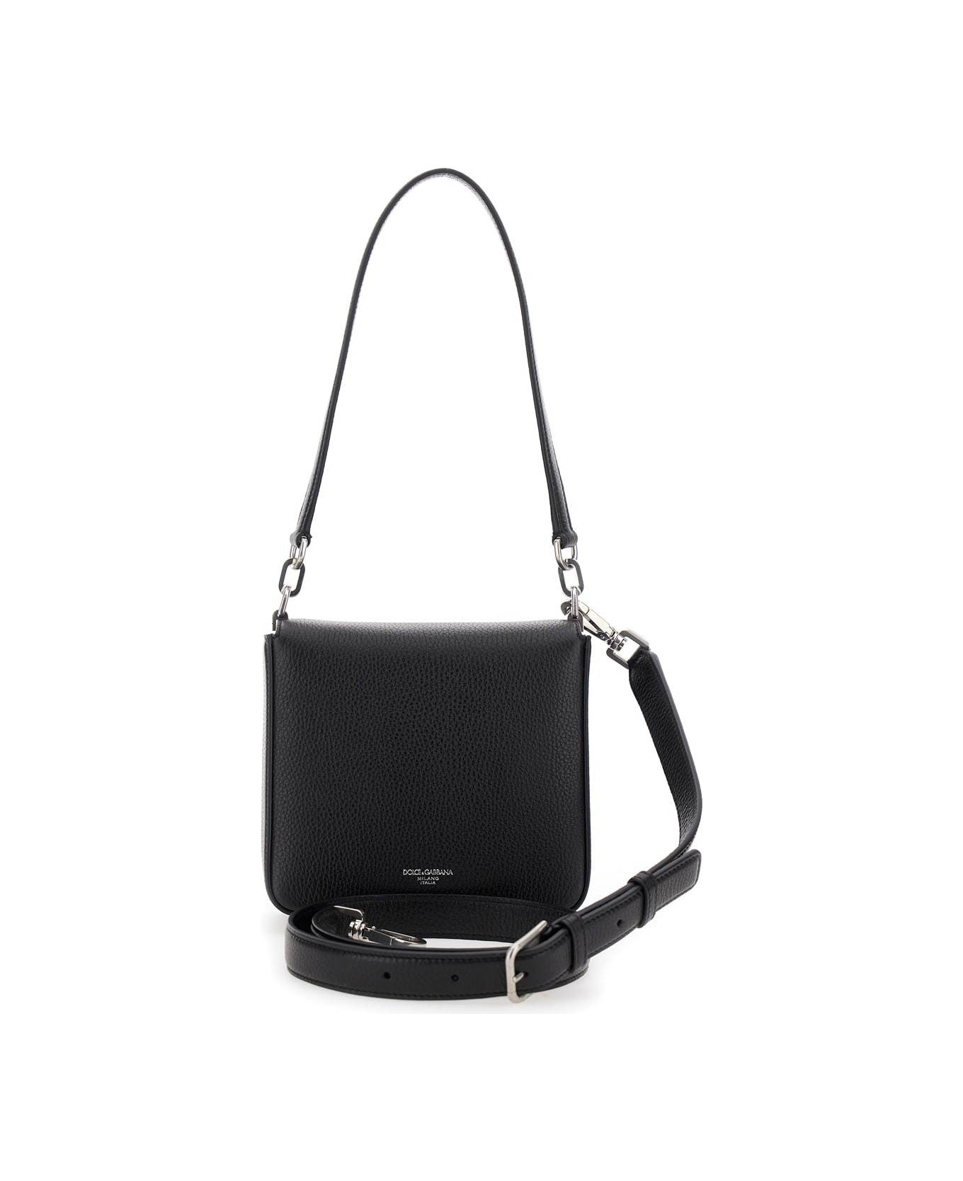 'marlene' Black Shoulder Bag With Twist Closure And Logo On The Back In Hammered Leather Man - 2