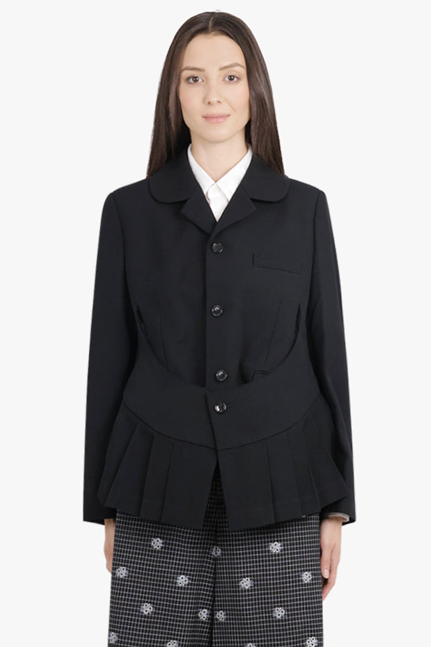 LAYERED ROUNDED SLIT JACKET WITH PLEATED PEPLUM DETAIL | BLACK - 3